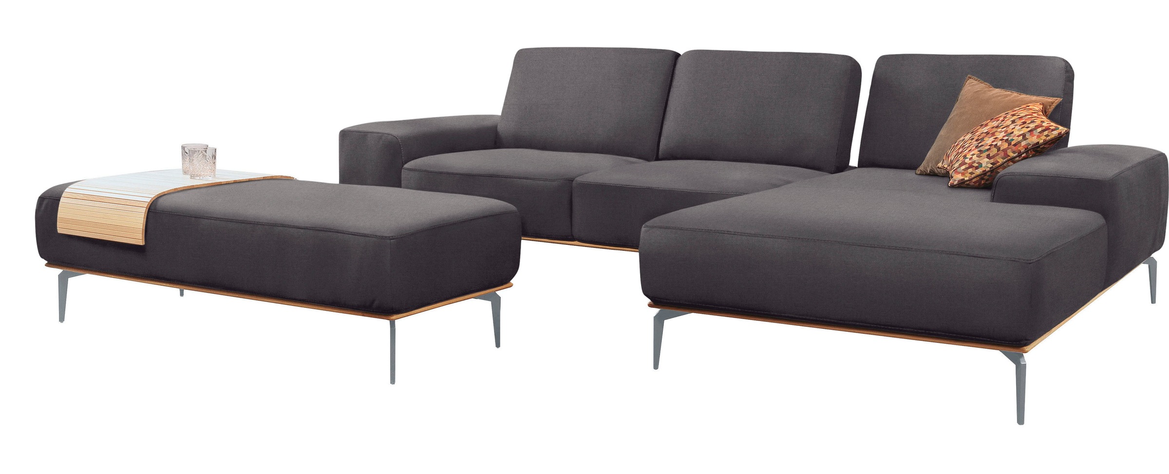 W.SCHILLIG Ecksofa »run, Designsofa mit tollem Sitzkomfort, bequem, L-Form«, mit elegantem Holzsockel, Füße in Silber matt, Breite 319 cm