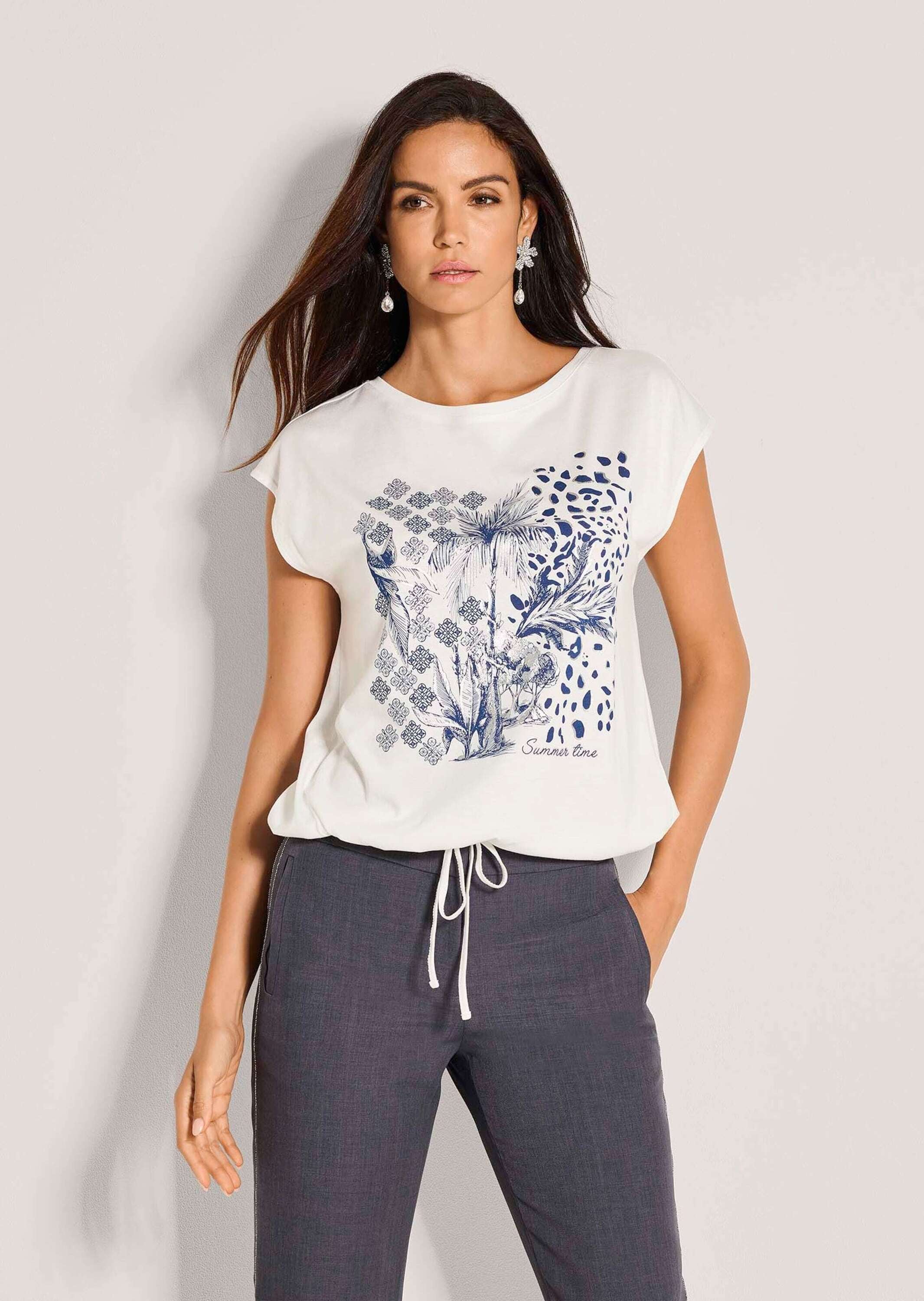 MADELEINE Kurzarmshirt »Shirt Sommerliches Print-Shirt, Kurzarm« Shirt mit Rundhalsasschnitt mit Blende und tunnelzug im Saum