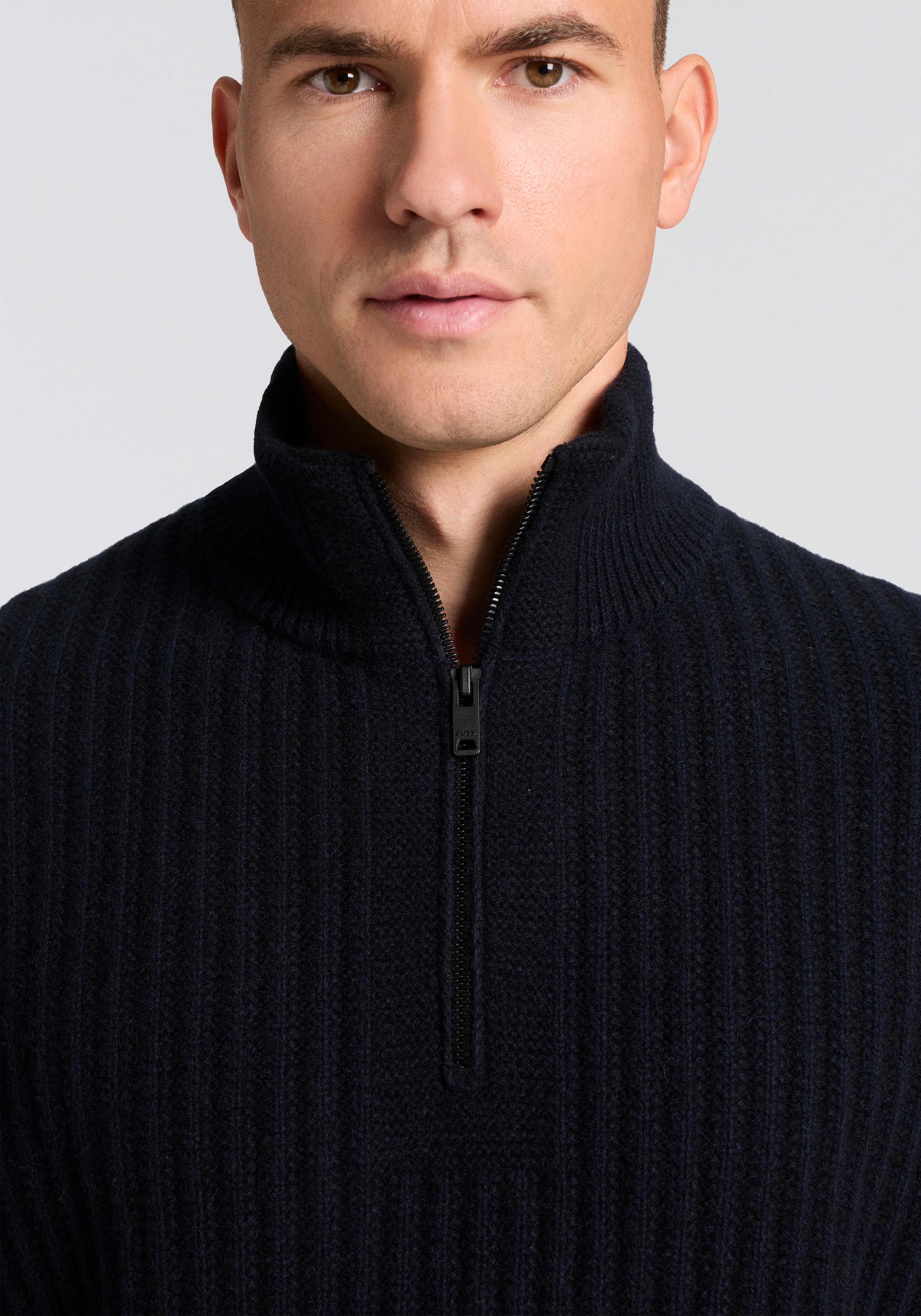 BOSS ORANGE Strickpullover »Kwinter« Troyer-Kragen, Rippstrick, relaxed fit