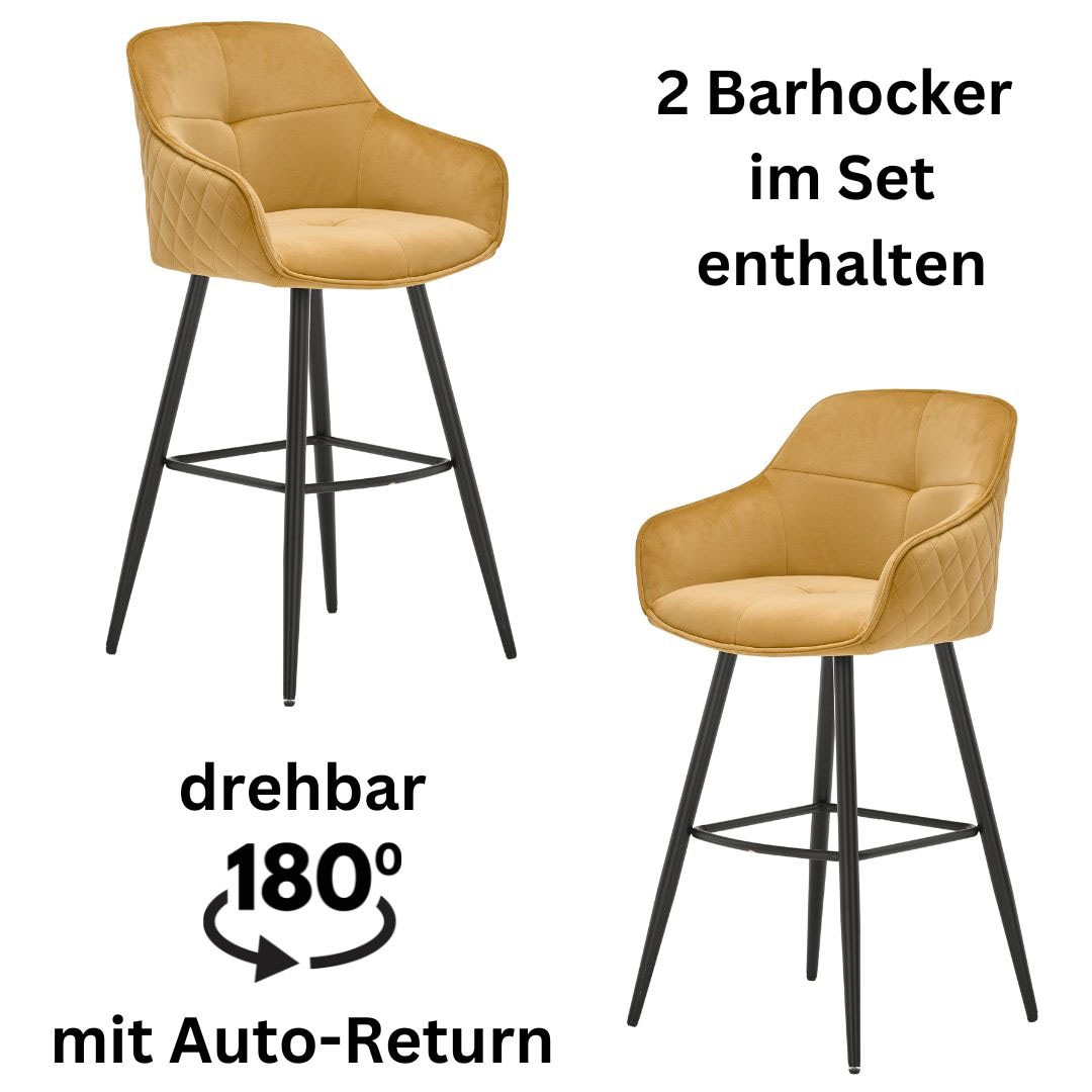 Stolkom Barhocker »Emma«, (Set, 2 St.), Komfortsitzhöhe 73 cm, 180°drehbar Auto Return funktion