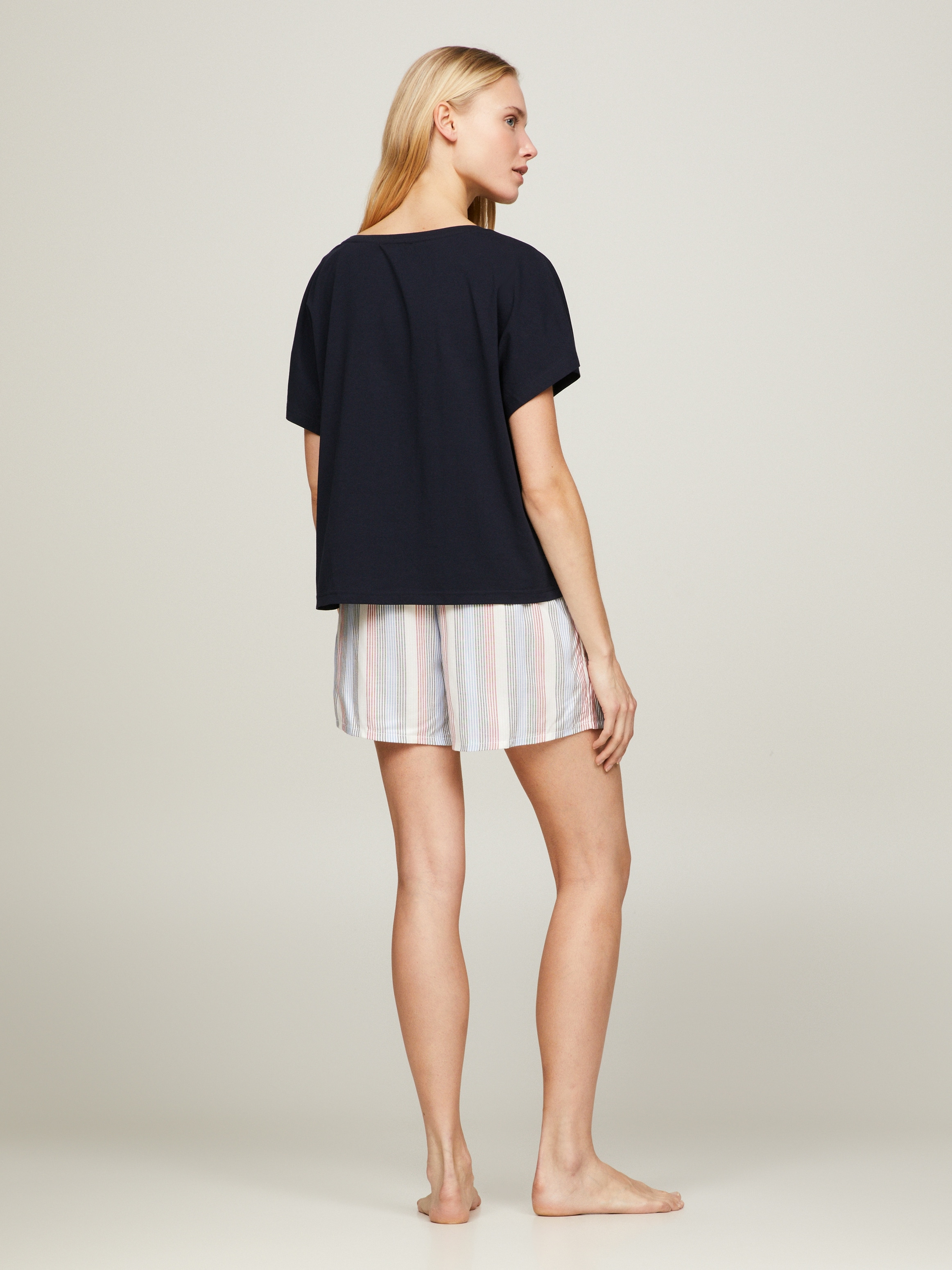 Tommy Hilfiger Underwear Shorty »SS PYJ SET WOVEN«, (Set, 2 tlg., Shirt+Shorts), Shirt uni, Shorts gemustert