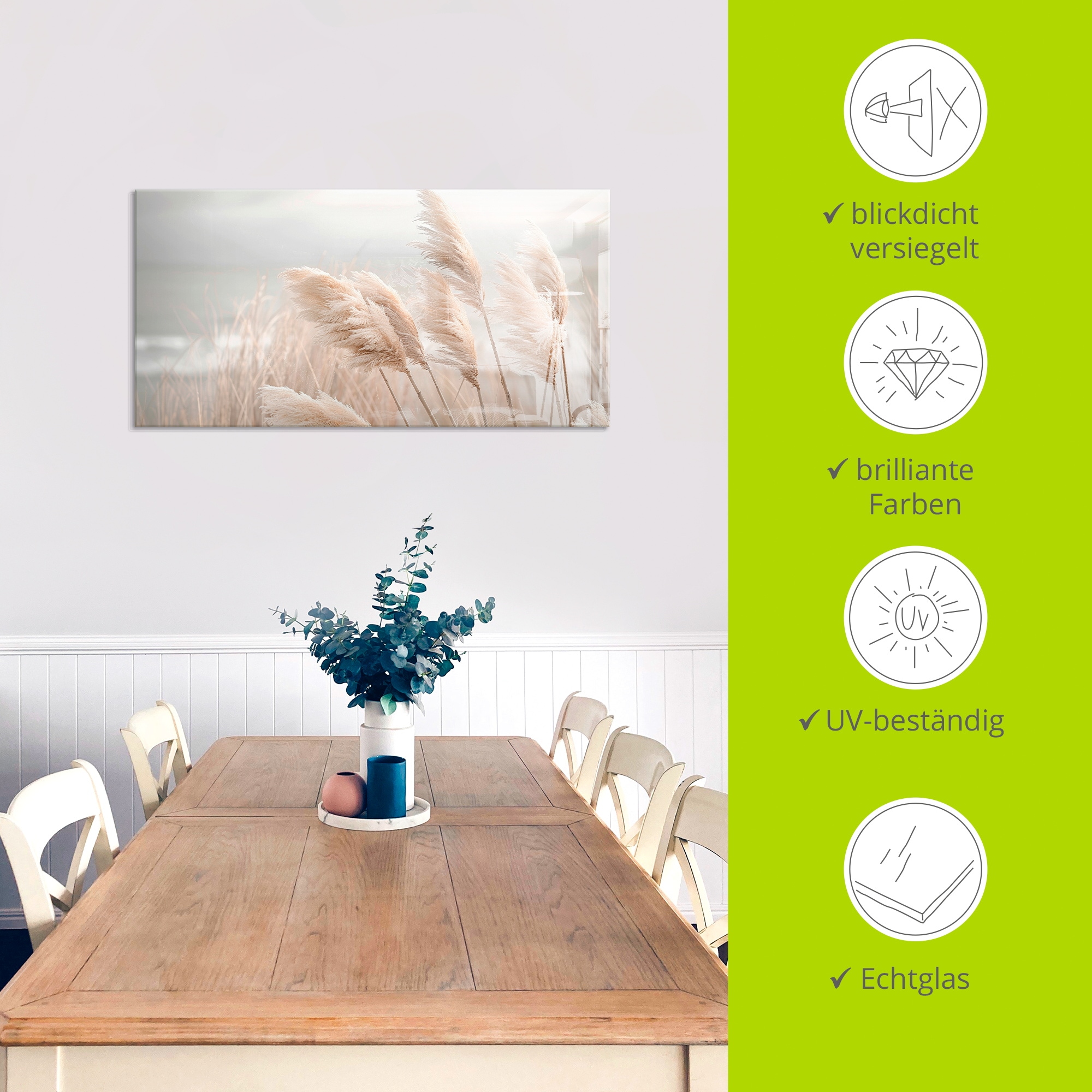 Artland Glasbild »Pampasgras in einer zarten Brise« Gräser 1 Stk. tlg. in verschiedenen Größen