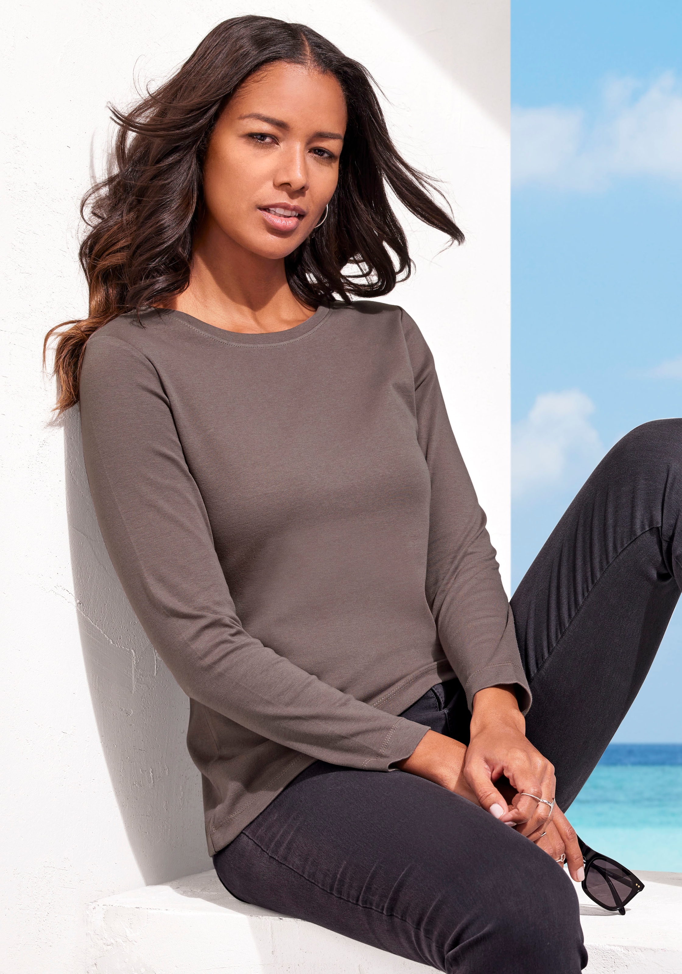 Vivance Langarmshirt »aus reiner Baumwolle«, (2er-Pack), aus leicht wärmender Interlock-Qualität