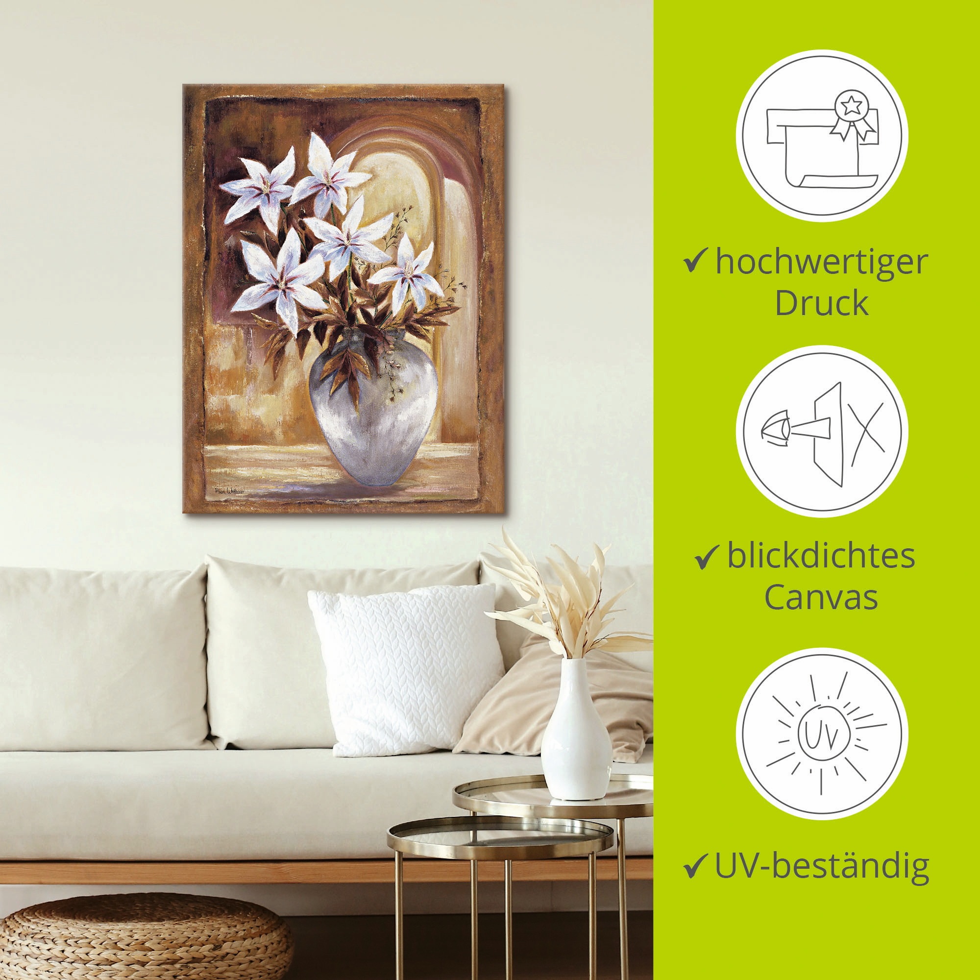 Artland Wandbild »Weiße Blumen in Vase II« Blumen 1 Stk. tlg. auf Holzrahmen gespannt