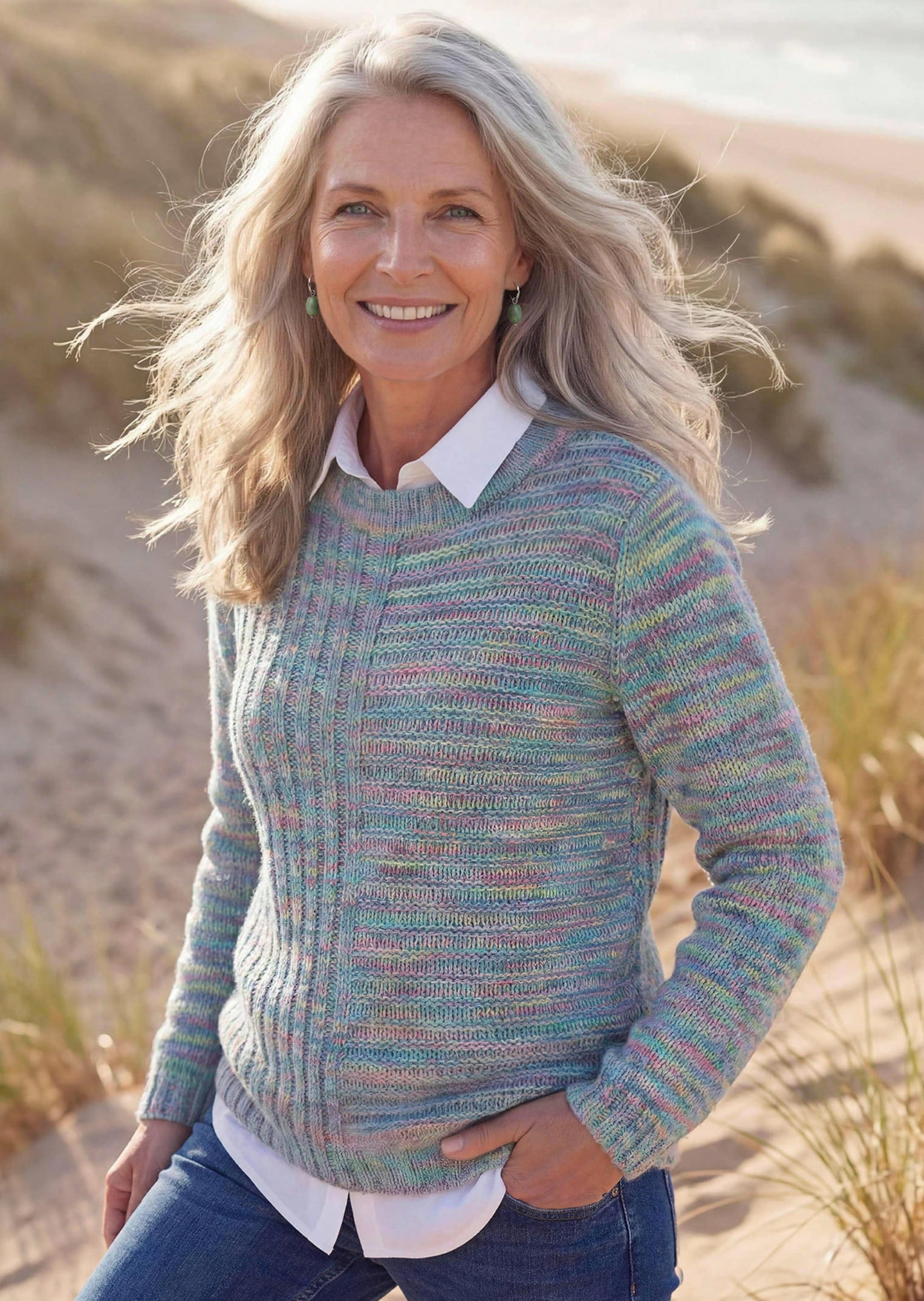 GOLDNER Rundhalspullover »Kurzgröße Melangepullover mit U-Boot-Ausschnitt« mit Multicolorgarn gestrickt