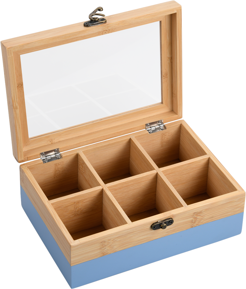 KESPER® Teebox »Aufbewahrungsbox mit 6 Fächern, aus Bambus, FSC« 1 Stk. tlg. mit Kunststoff-Sichtfenster und Metallverschluss