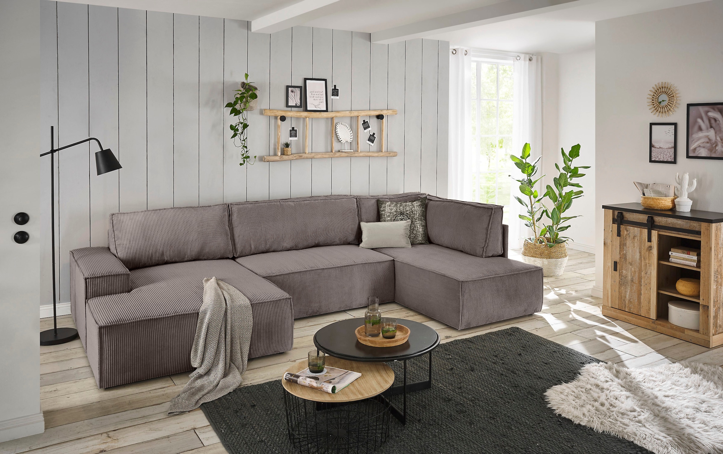 Home affaire Wohnlandschaft »SHERWOOD 329 cm, U-Form, Schlafsofa,«