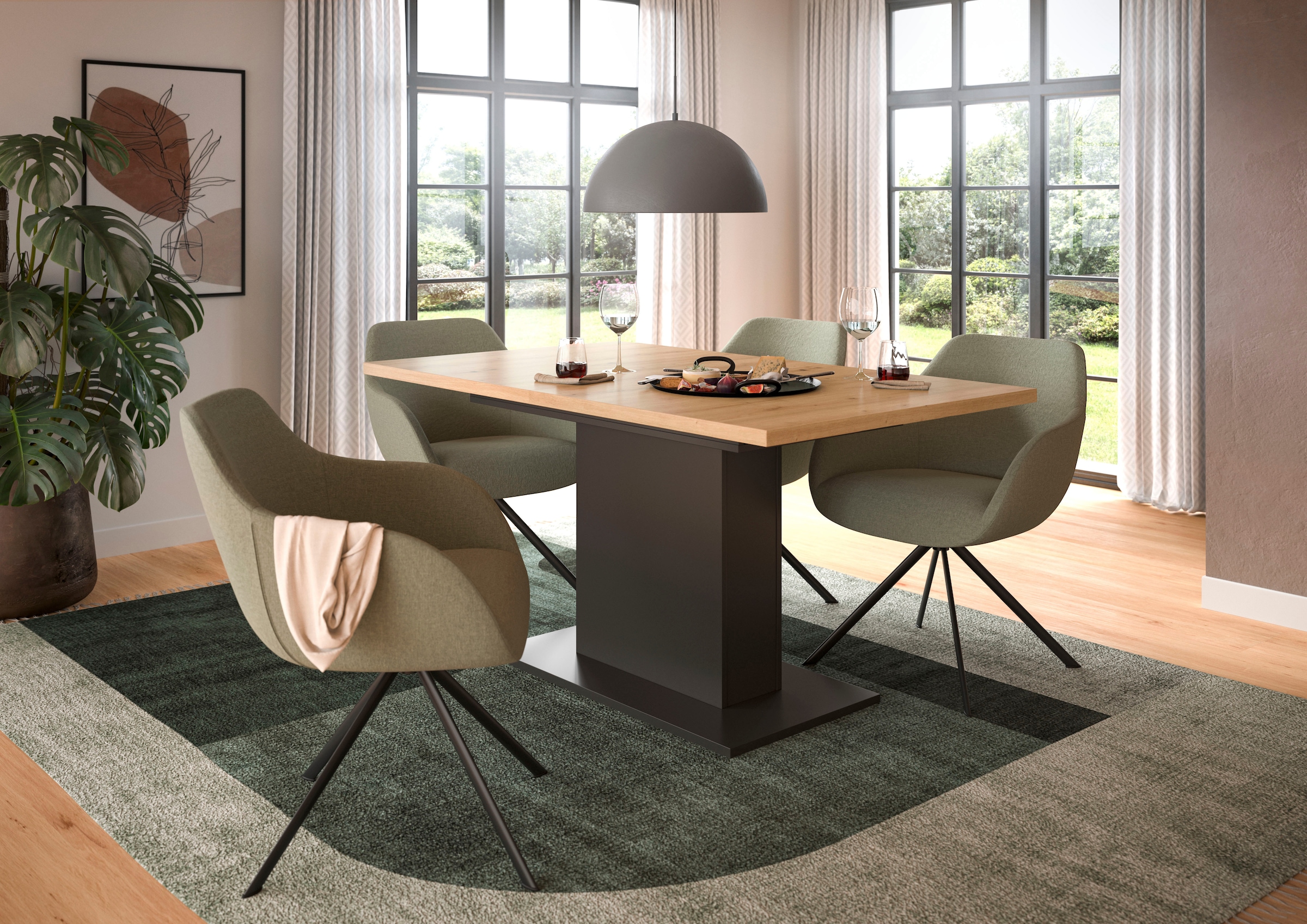 Home affaire Esstisch »Motus, ausziehbar 150 -190 cm, inklusive 40 cm Einlegeplatte« Set, 1 Stk. tlg. Säulengestell mit Bodenplatte, Tisch, Küchentisch, Esszimmer, Küche