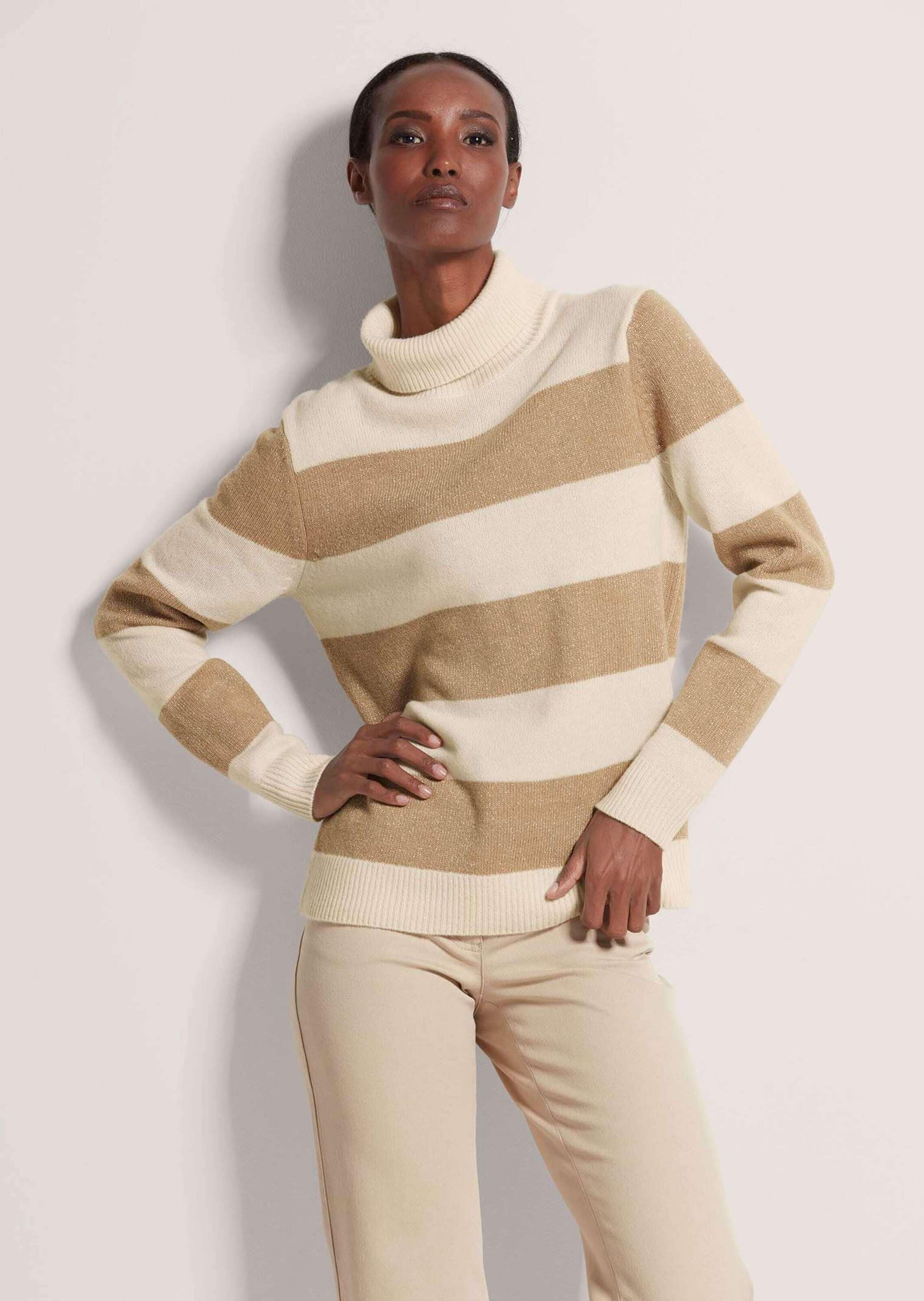 MADELEINE Longpullover »Pullover Stehkragen-Pullover mit Blockstreifen«