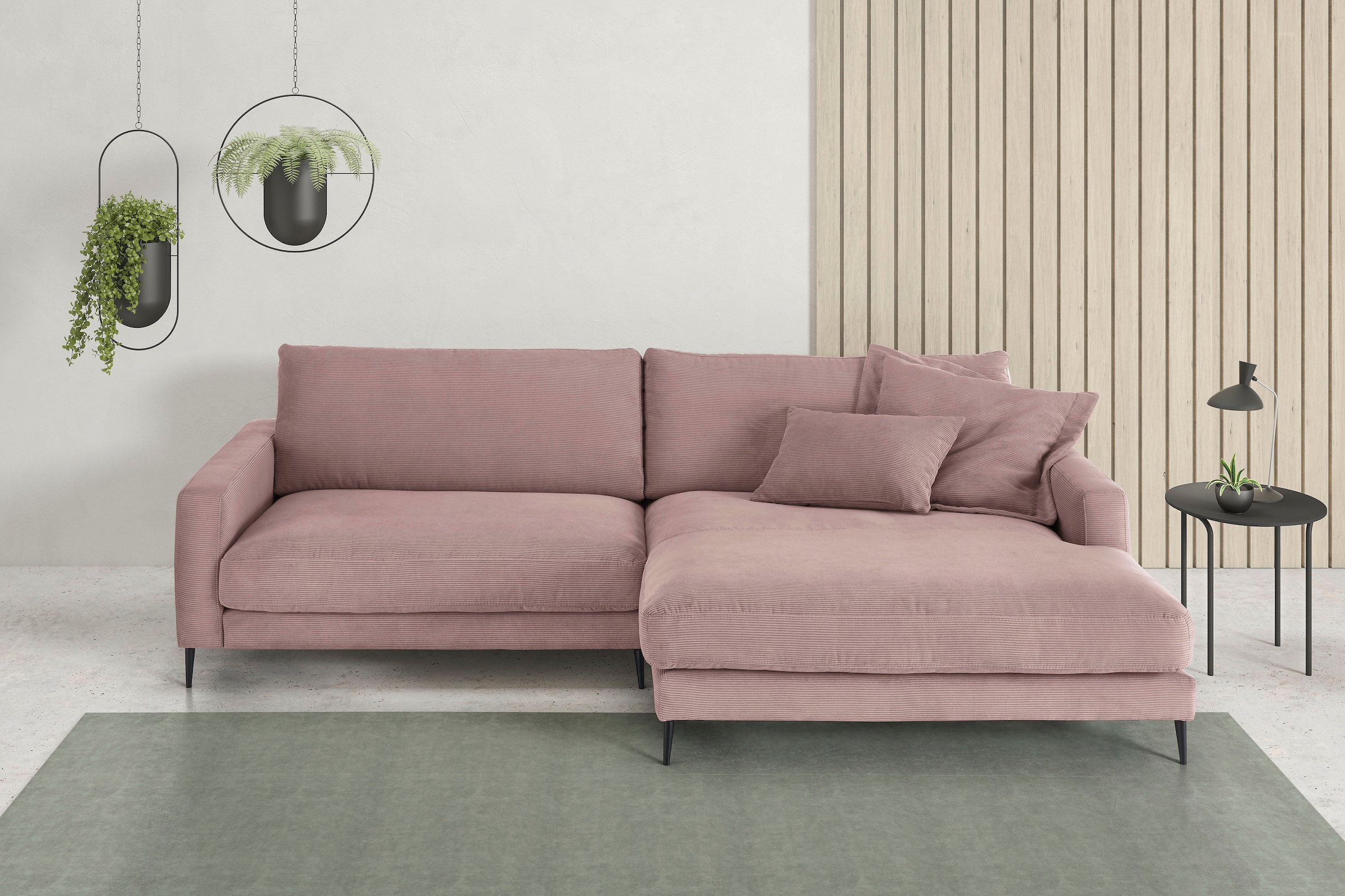 Home affaire Ecksofa »Downtown, B/T/H: 272/190/84 cm L-Form« weicher Sitzkomfort auch in Cord und Bouclé, incl. Zierkissen
