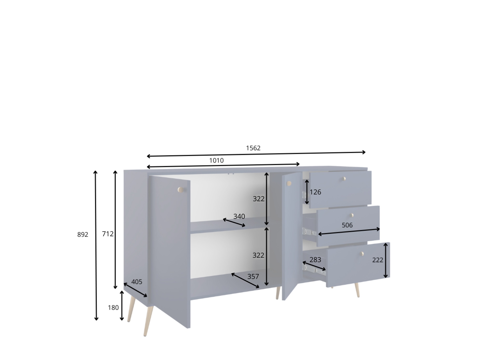Home affaire Kommode »ROMELIS Sideboard mit 3 Schubladen und 2 Türen, B/T/H: 156/40,5/89 cm« Beige Kommode mit goldenen Griffen auf goldenen Füßen, viel Stauraum