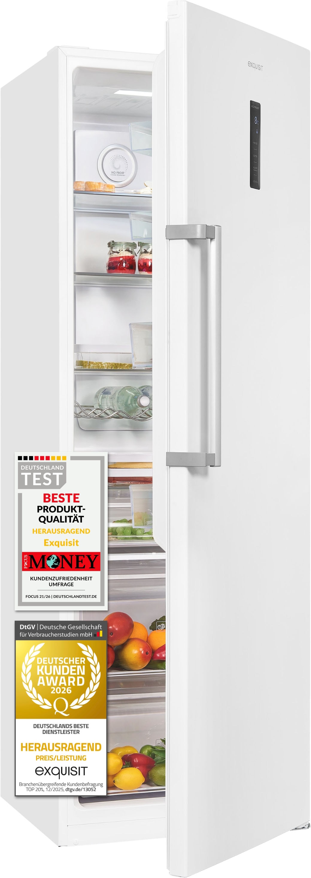 exquisit Kühlschrank »KS360-V-HE-040C weiss« 185 cm hoch 60 cm breit Nie wieder abtauen: Vollraum-Kühlschrank mit No-Frost & LED