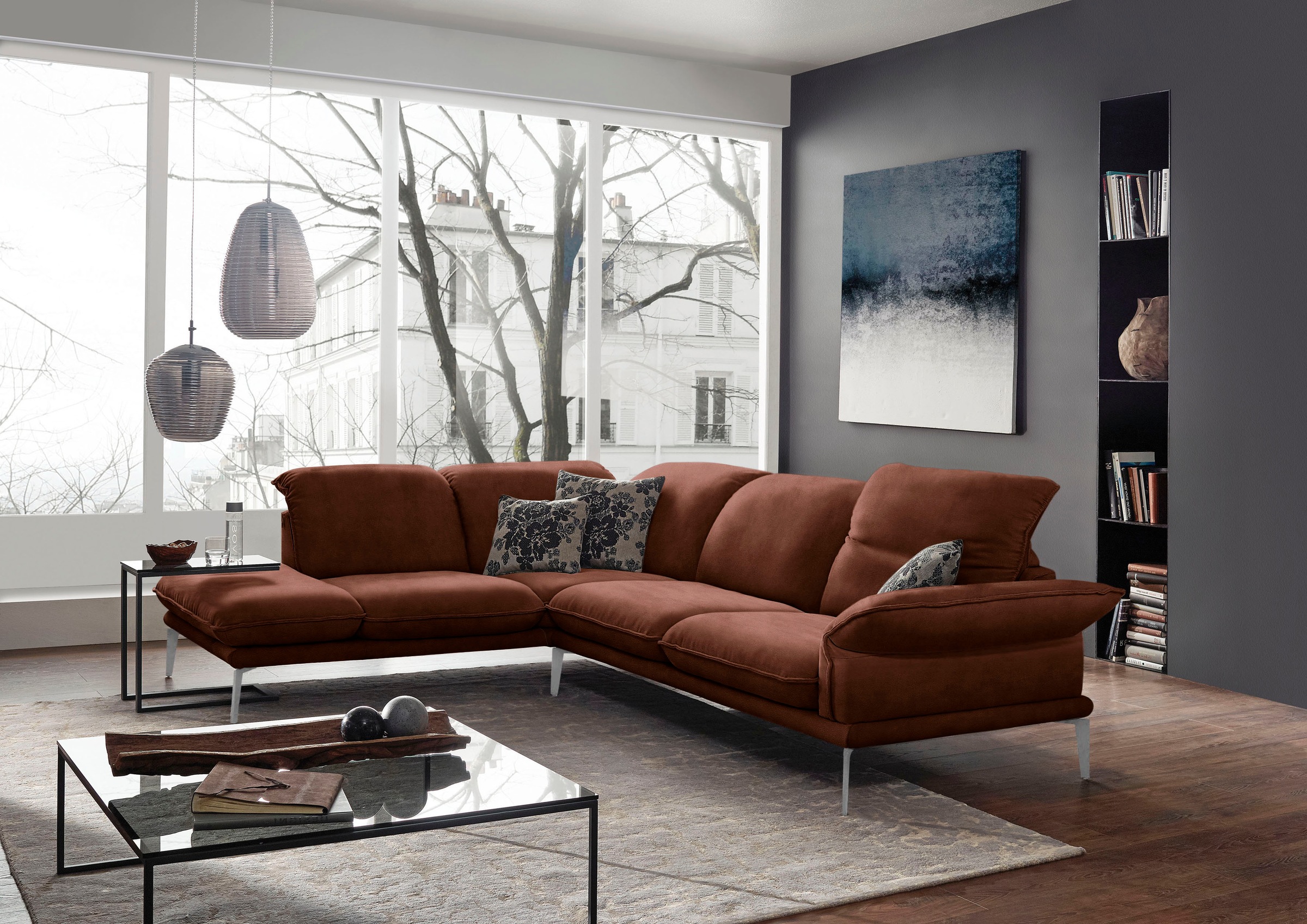 W.SCHILLIG Ecksofa »sherry«, German Design Award 2018, wahlweise mit Kopfstützenverstellung, Winkelfüße in Chrom glänzend, Breite 302 cm
