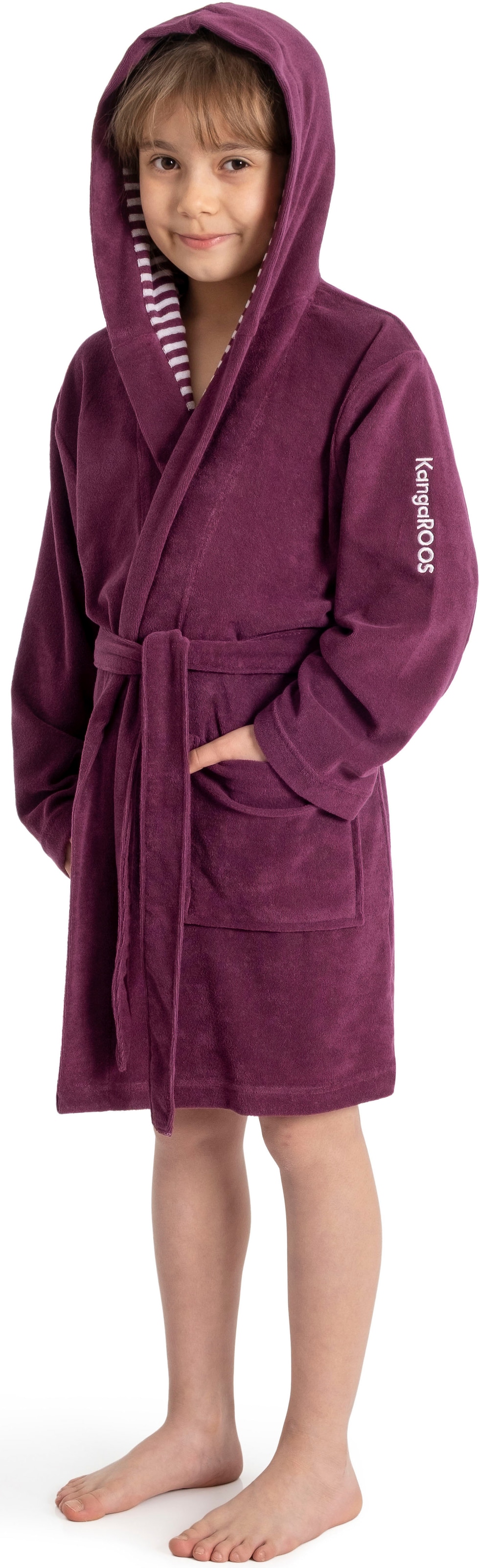 KangaROOS Kinderbademantel »Dalia, Ideal für Zuhause, Schwimmbad oder im Urlaub« 1 Stk. Uni-Farben mit Streifen