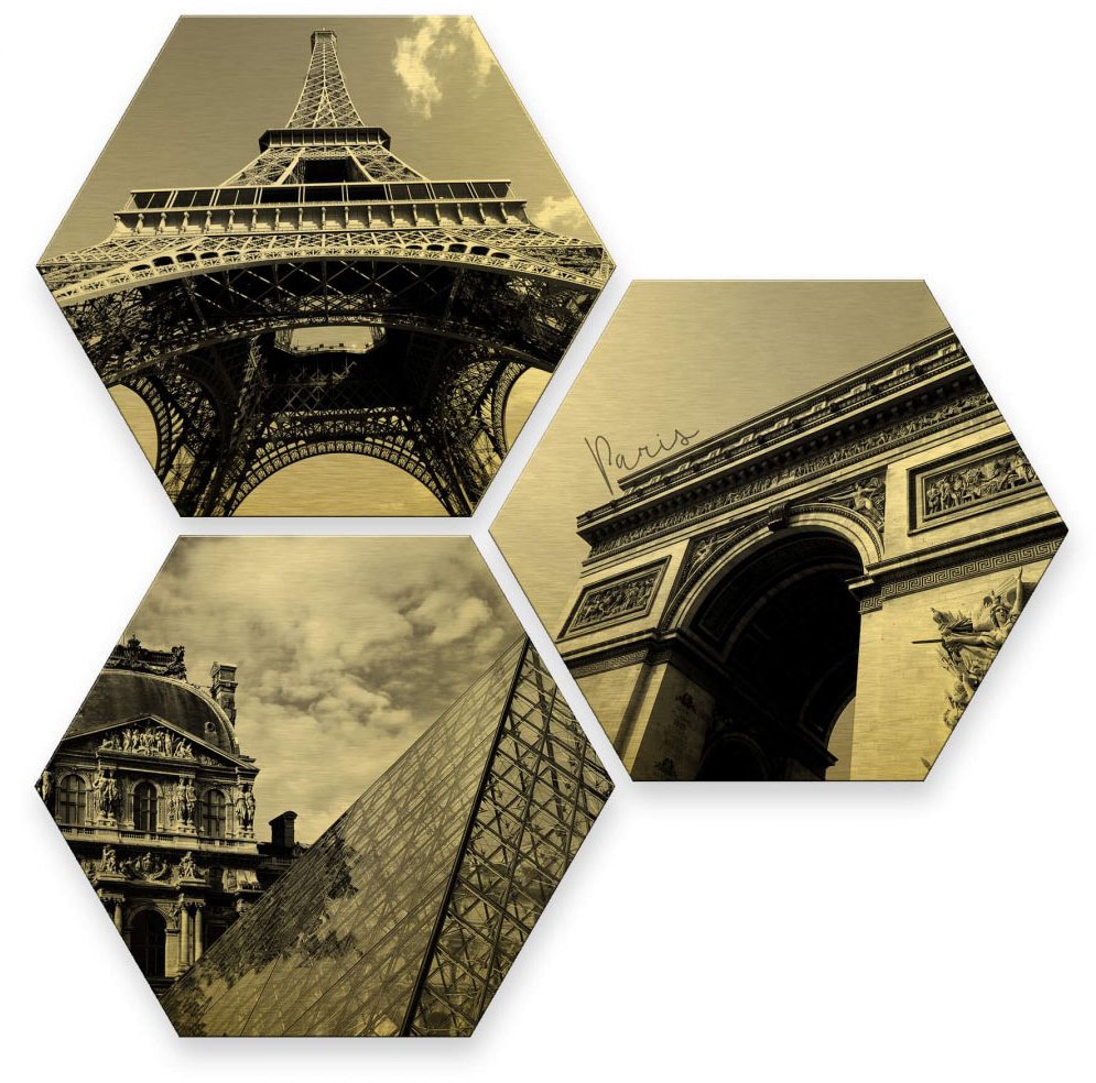 3 »Goldeffekt Bilder Stadt«, Online Wall-Art Paris OTTO Mehrteilige St.) Collage Shop (Set, im