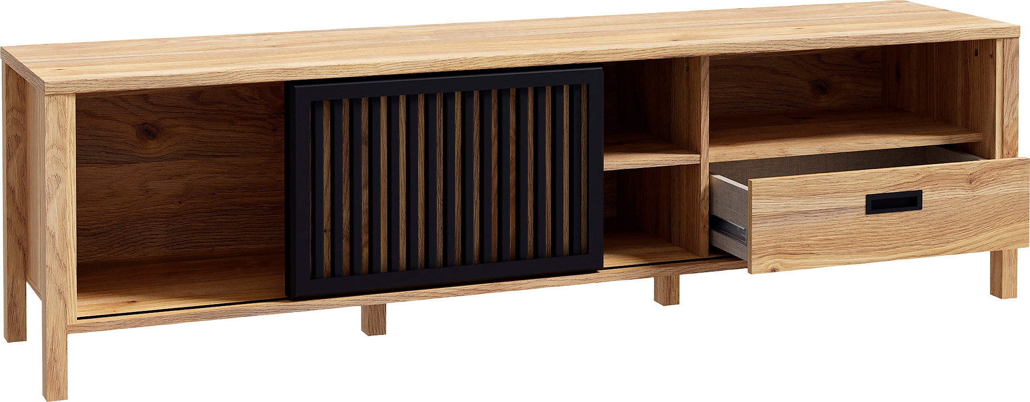 FORTE Lowboard »JytanaTV-Board, TV-Schrank«, Breite 174,8 cm, mit Lamellen-Schiebetüre, Mauvella Eiche / Schwarz