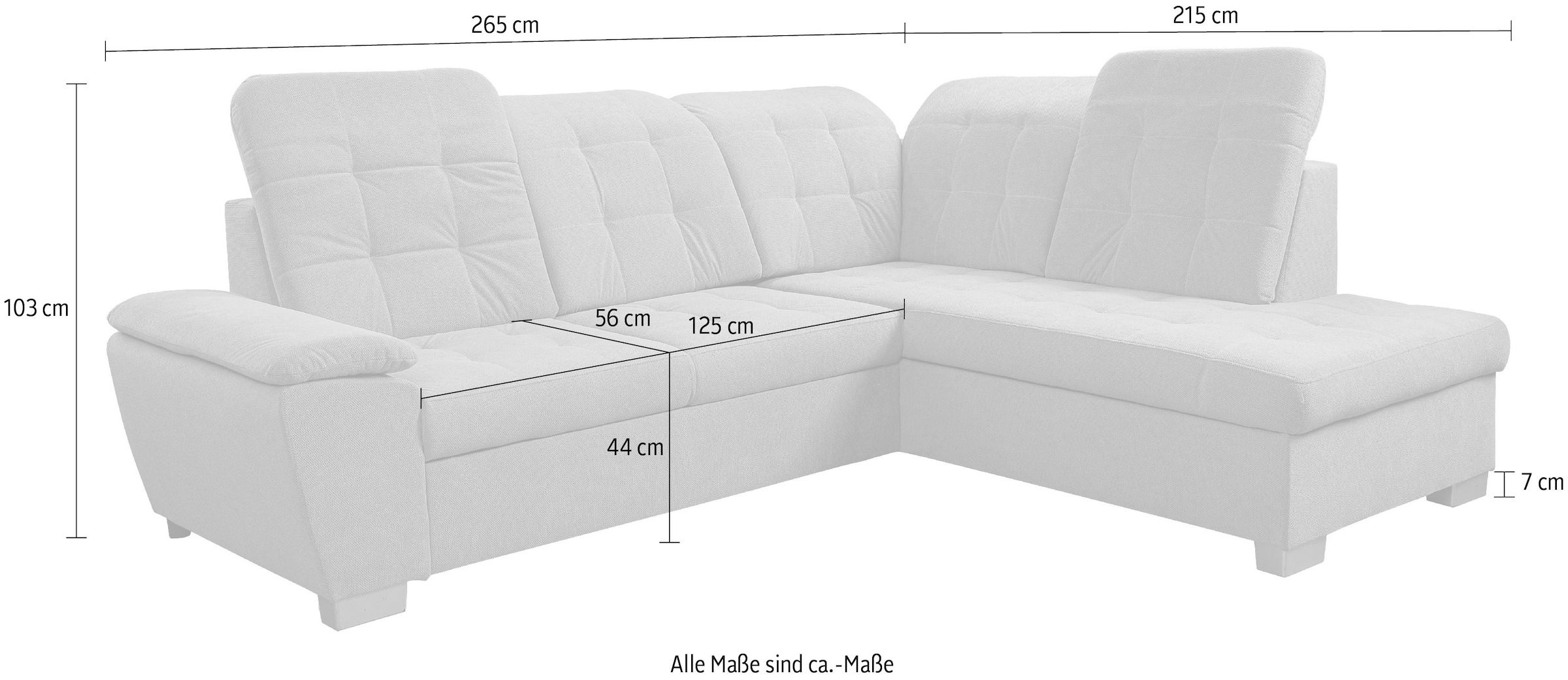 WERK2 Ecksofa »Bonny inkl. Kopfteilverstellung, Bettfunktion, Stauraum, Breite 265cm« Komfortwunder mit Schlaffunktion, verstellbarem Kopfteil & Stauraum.