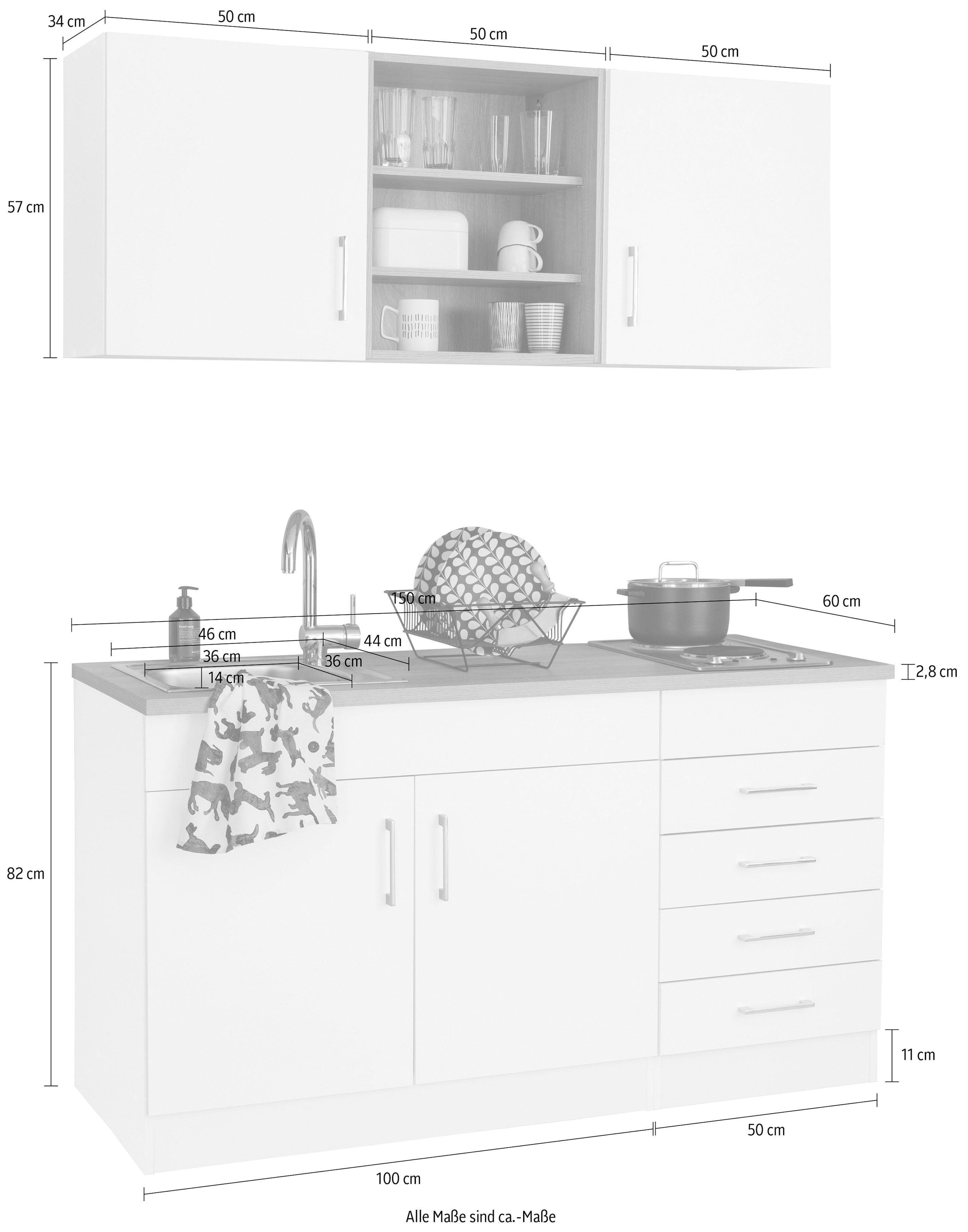 KOCHSTATION Pantryküche »KS-Mali«, Breite 150 cm, wahlweise mit E-Geräten