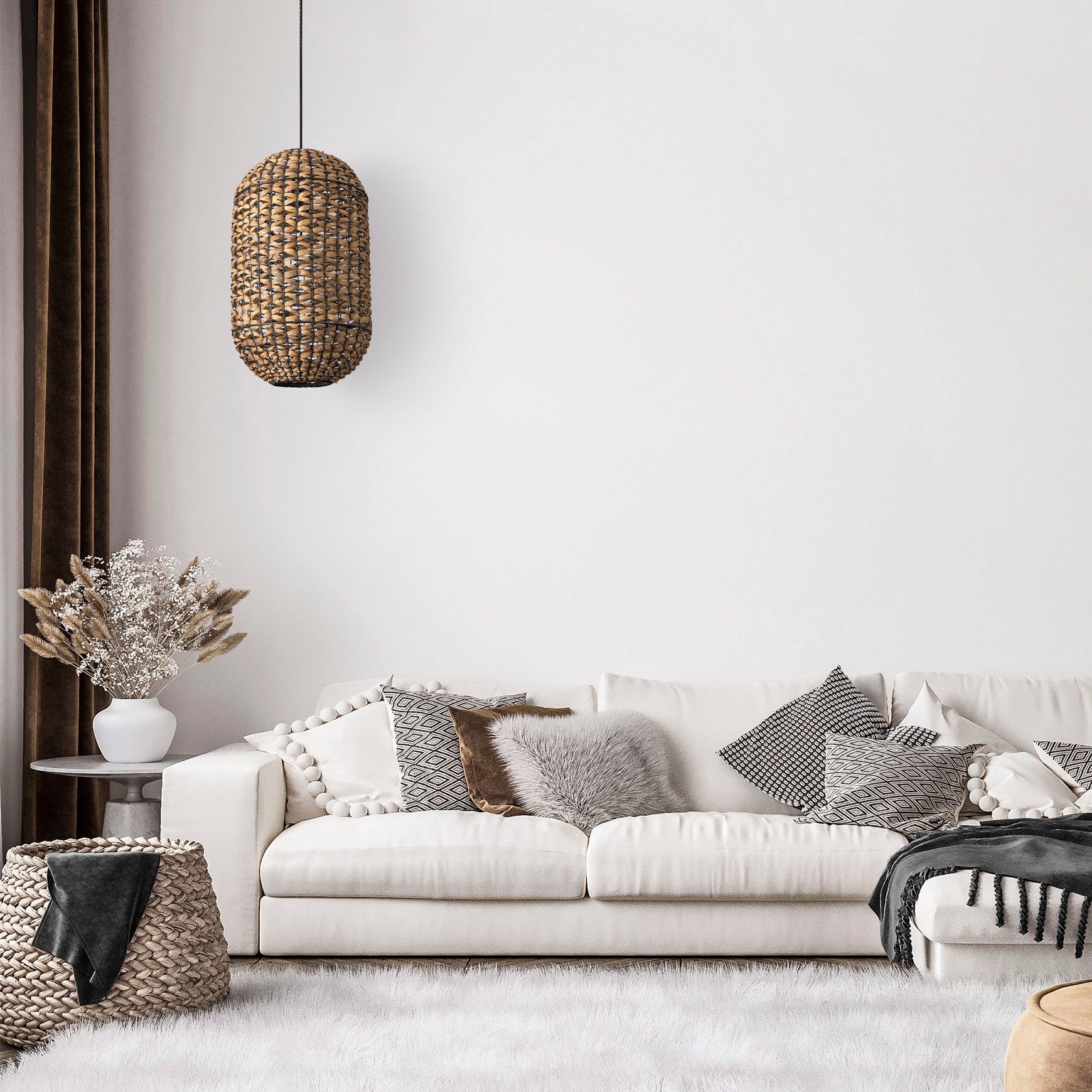 Paco Home Pendelleuchte »KAGLONG«, Leuchtmittel E27 | ohne Leuchtmittel, Rattan Optik Pendelleuchte Korblampen Hängend Wohnzimmer Boho Natur