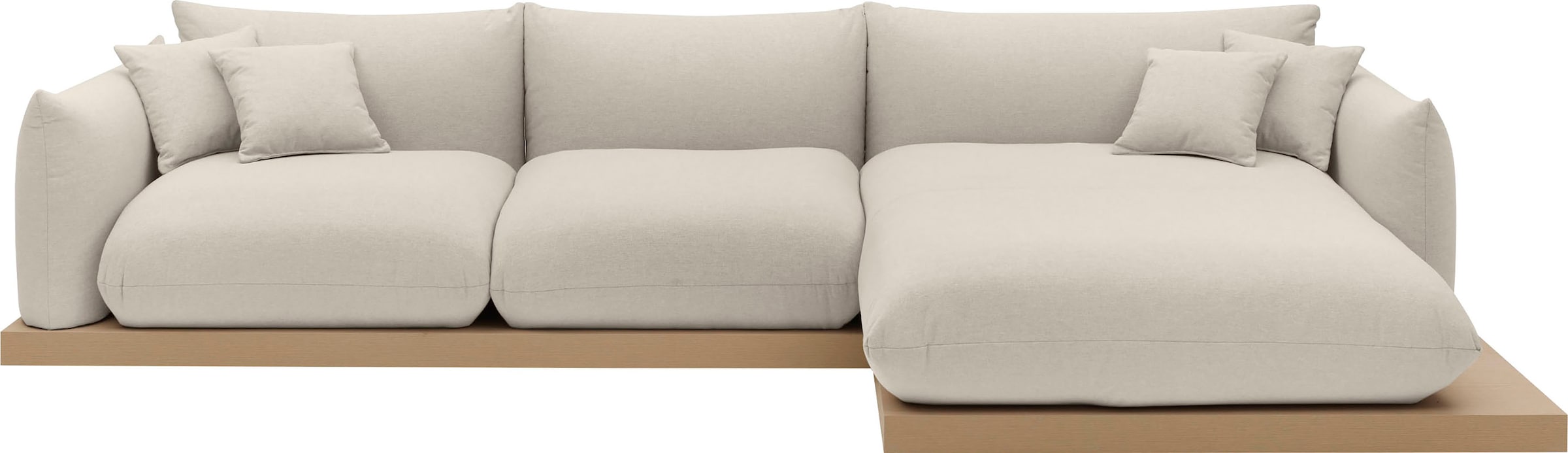 OTTO home Ecksofa »Kalix, Polsterecke mit kräftigem Holz-Plateau, moderne Couch in L-Form«, wahlweise Recamiere links o. rechts, Strukturstoff, hoher Sitzkomfort