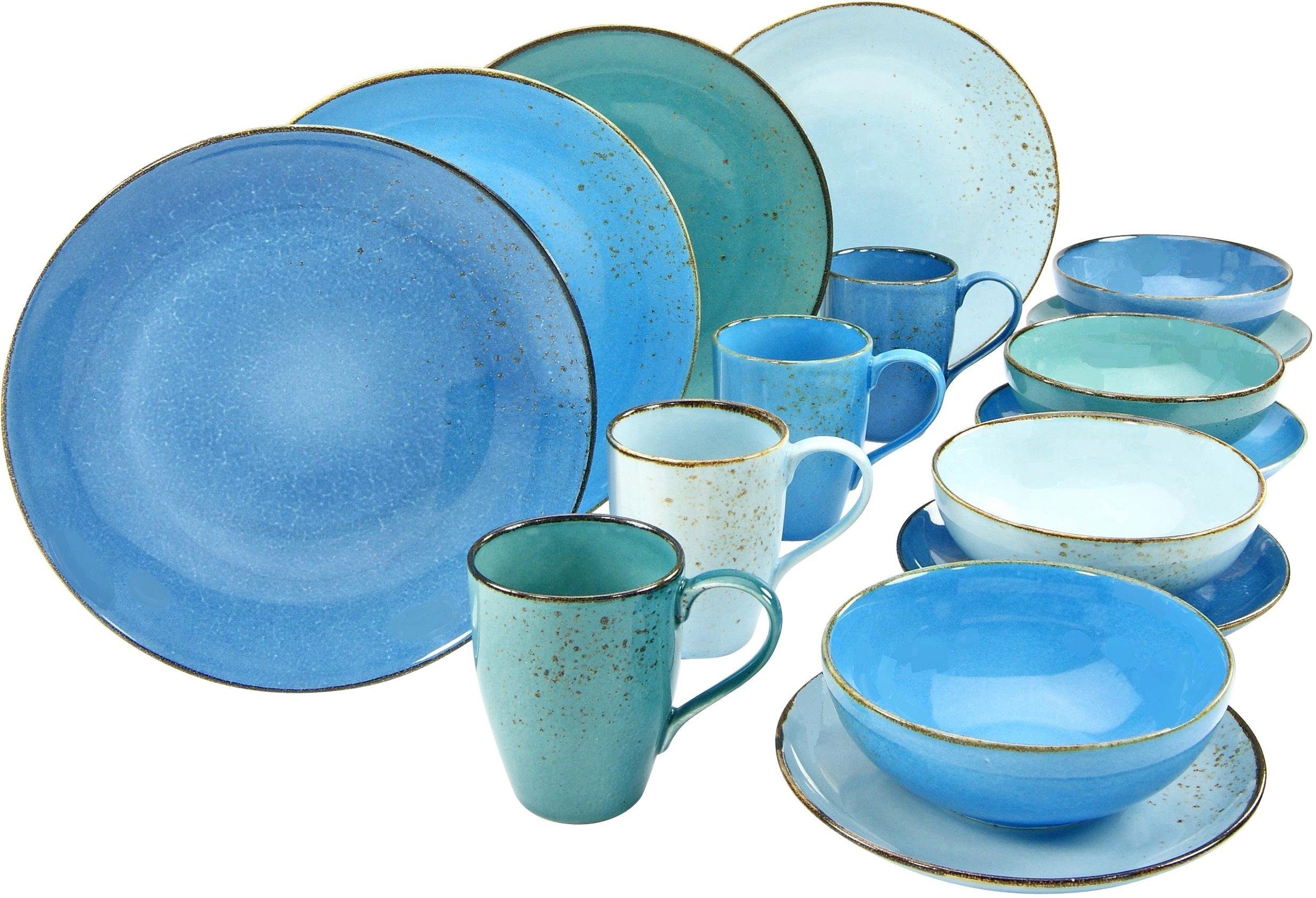 CreaTable Kombiservice »NATURE COLLECTION Aqua«, (Set, 16 tlg.), Trendaktuelle Blau-Töne