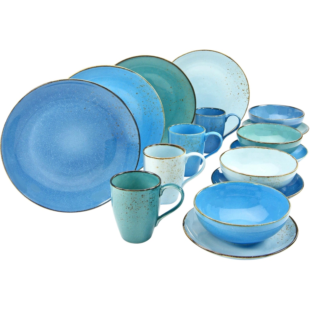 CreaTable Kombiservice »Geschirr-Set NATURE COLLECTION Aqua«, (Set, 16 tlg., Kaffeeservice und Tafelservice im Set, für 4 Personen)