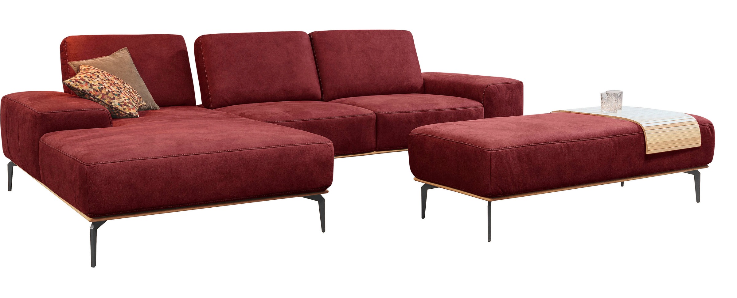 W.SCHILLIG Ecksofa »run, Designsofa mit tollem Sitzkomfort, bequem, L-Form«, mit Holzsockel, Füße in Schwarz pulverbeschichtet, Breite 319 cm