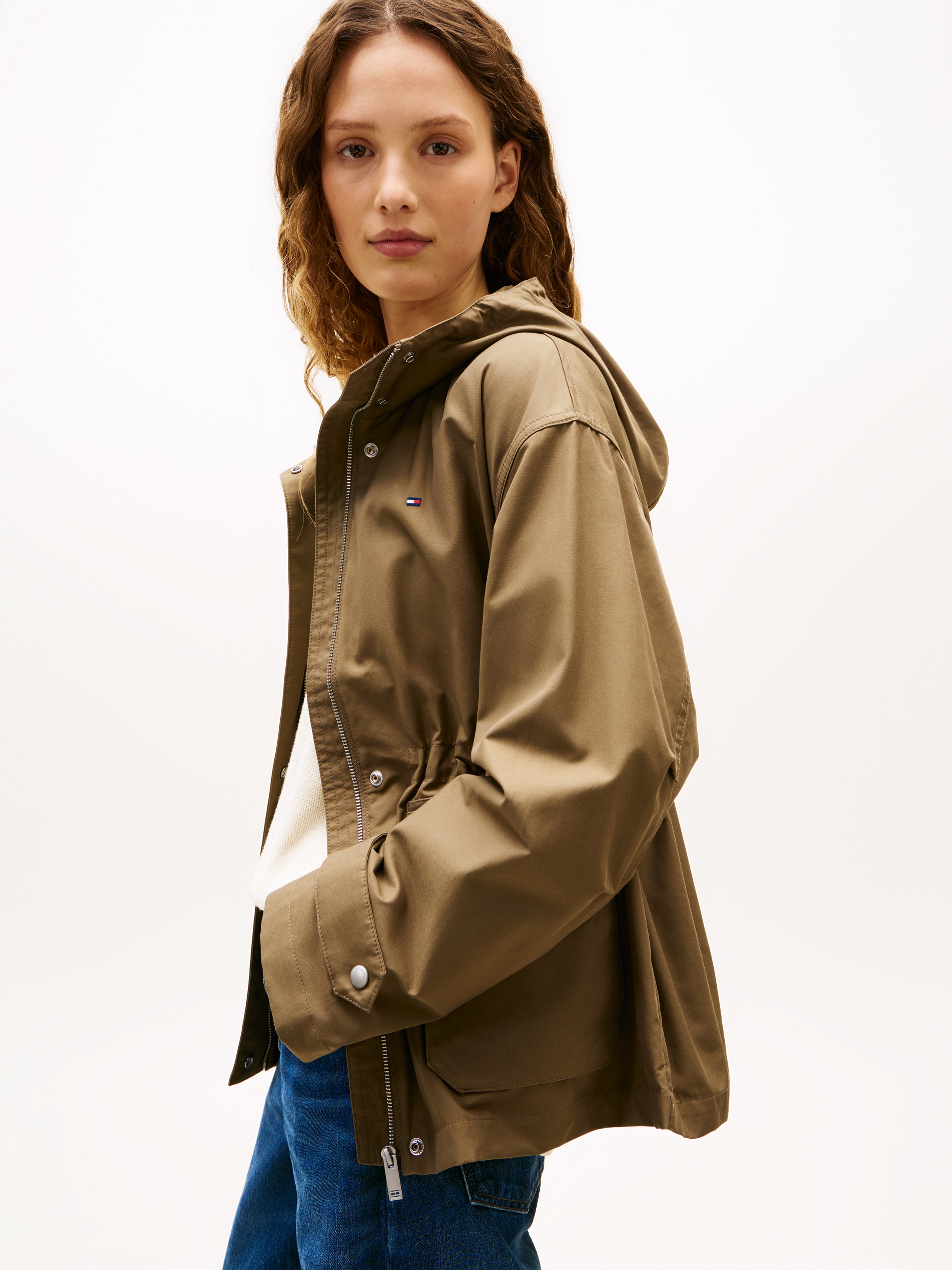 Tommy Hilfiger Outdoorjacke »COTTON NYLON UTILITY SHORT PARKA« mit Kapuze mit verdecktem Reißverschluss