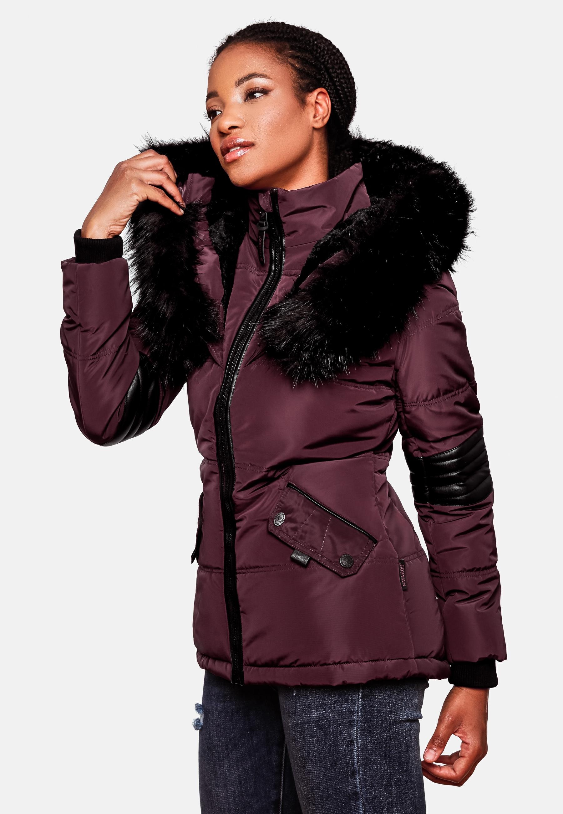 Navahoo Winterjacke »Winterjacke Nirvana«, mit Kapuze, edle Steppjacke m. schwarzem Kunstpelzkragen