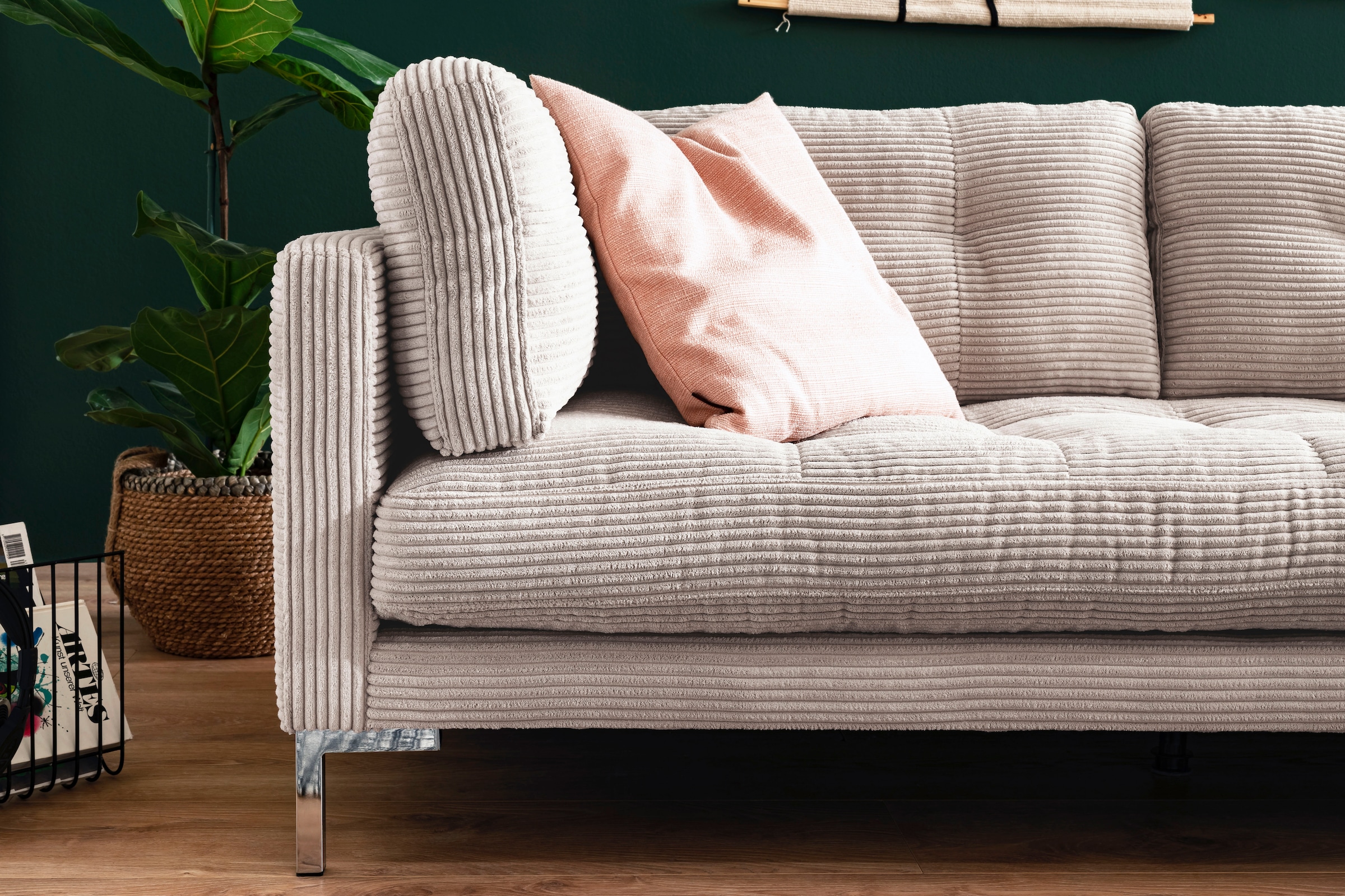 Trends by HG Ecksofa »Landau L-Form«, in Cord-Stoff mit Metallfuß