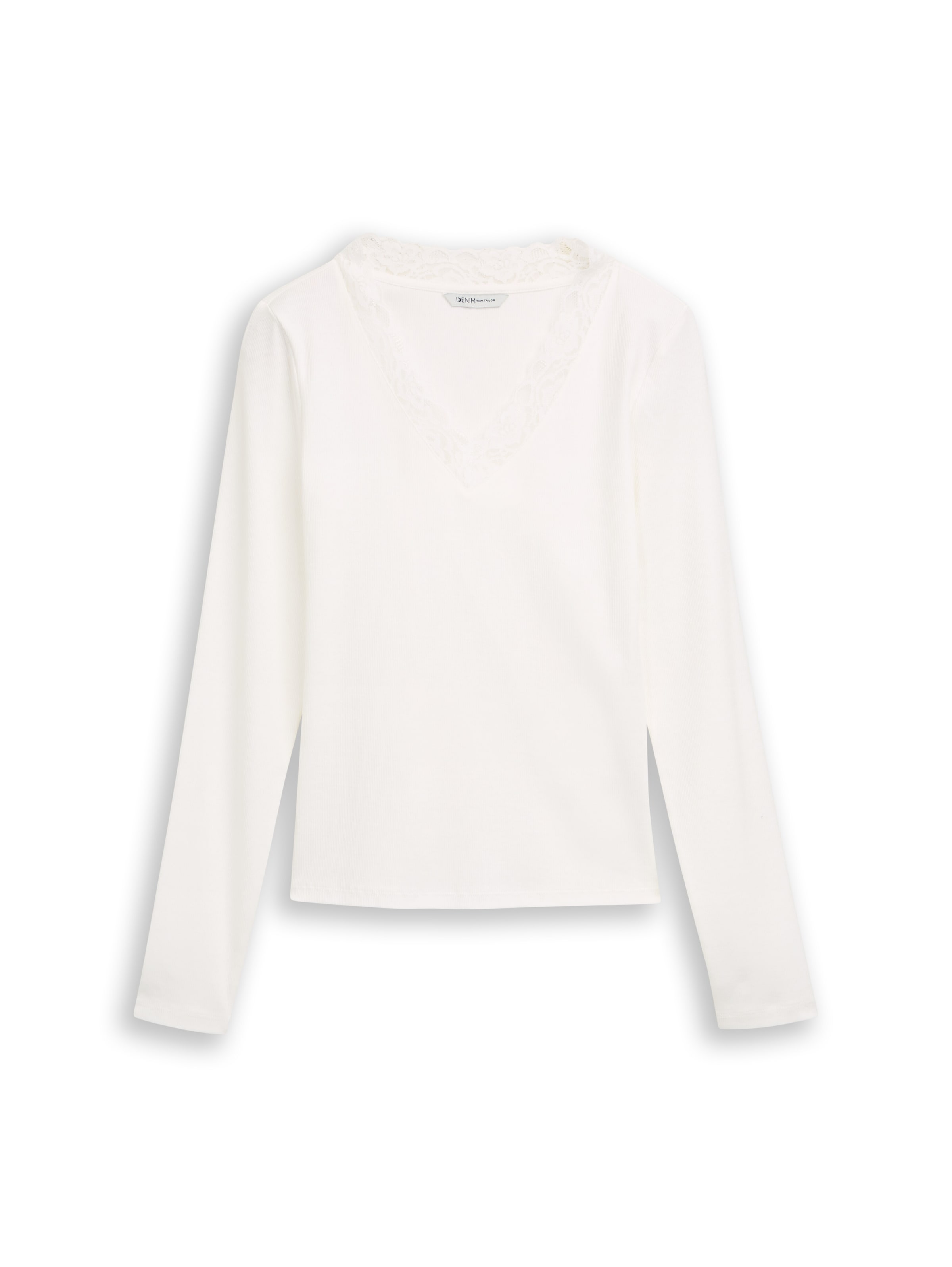 TOM TAILOR Denim Langarmshirt V-Ausschnitt mit Spitze
