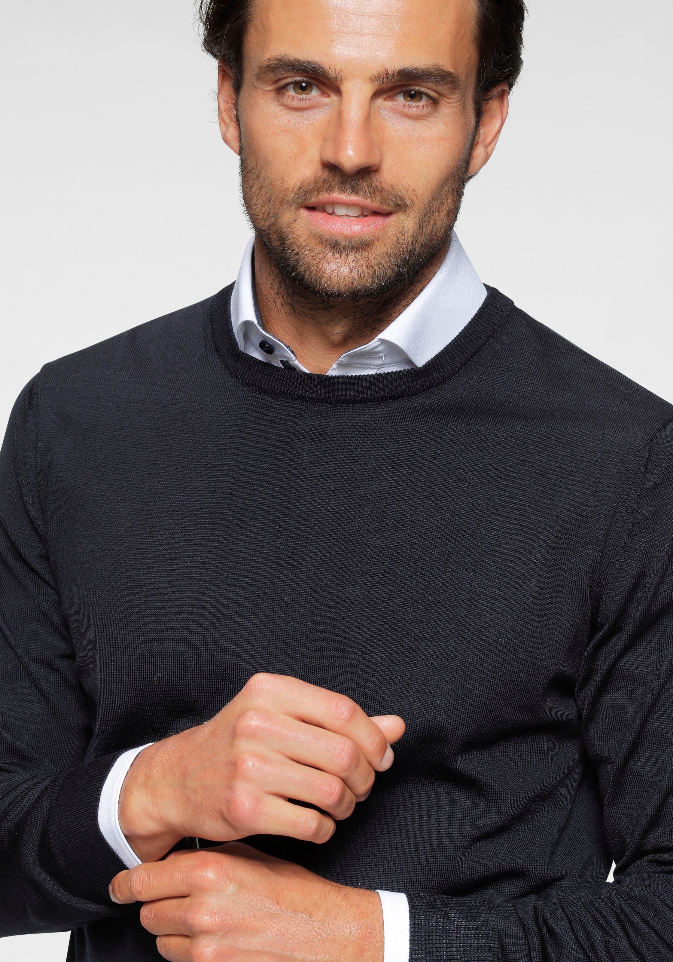 OLYMP Rundhalspullover »OLYMP Strick Casual«, moderner Strickpullover