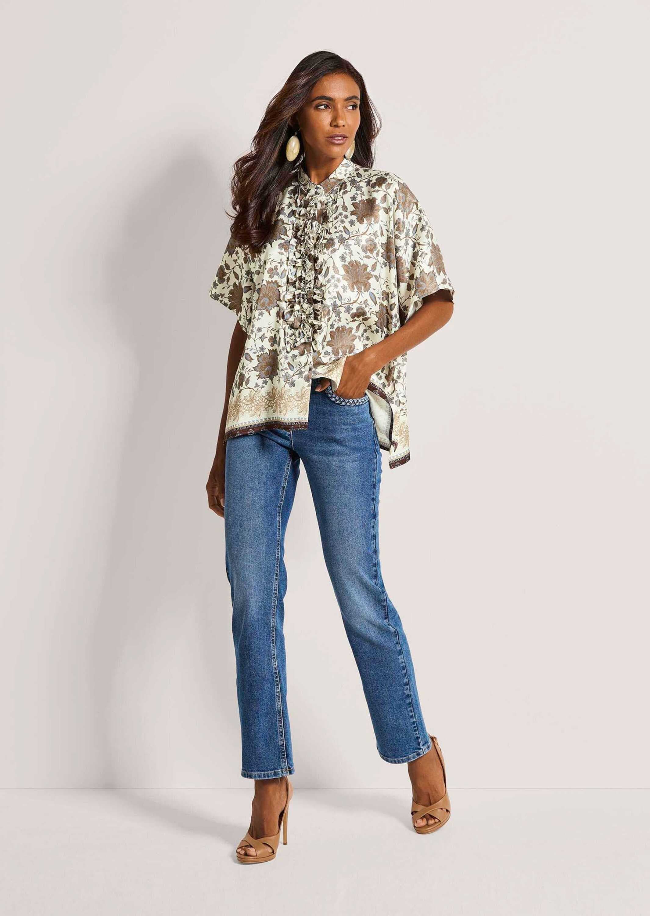 MADELEINE Kurzarmbluse »Blusenshirt Sommerbluse mit floralem Muster« Feine Rüschendekoration