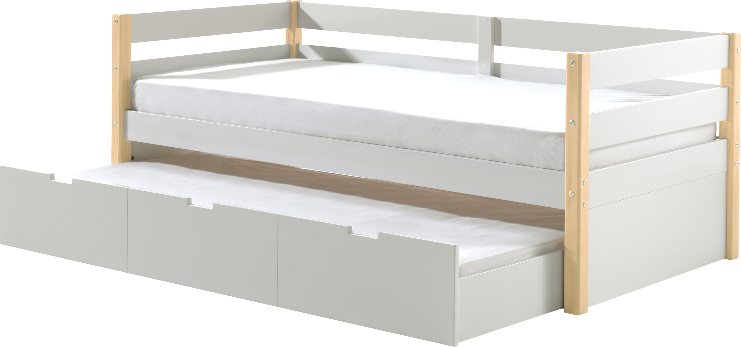 Vipack Einzelbett, (Made in Europe), Kojenbett mit seitlichem Umbau und Bettpfosten, Liegefläche 90 x 200cm