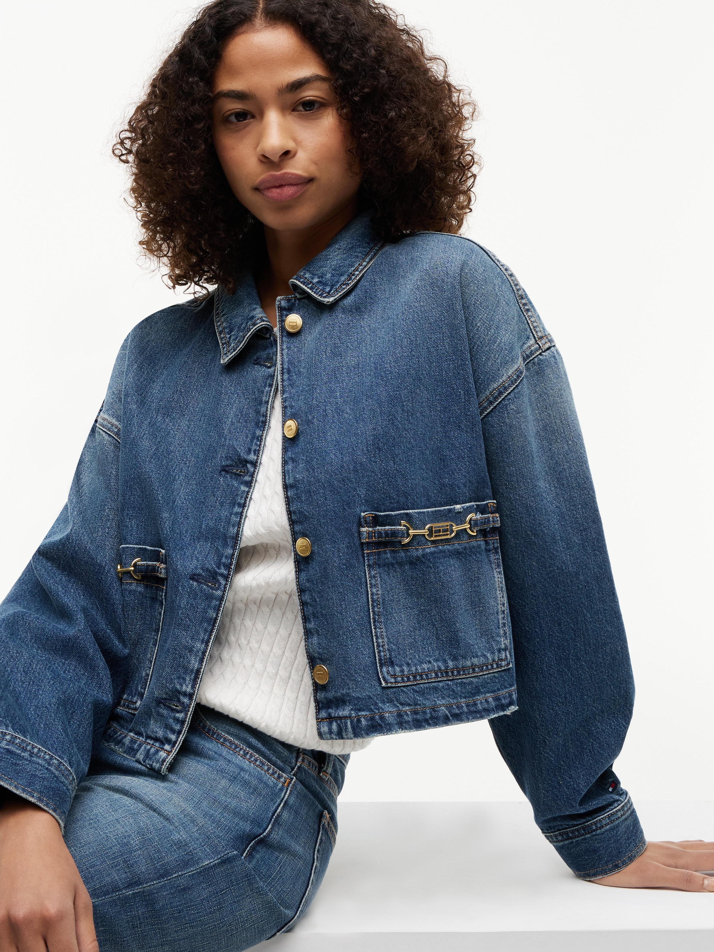Tommy Hilfiger »CROPPED JACKET CAM MID« ohne Kapuze aus Baumwolle, verkürzte Form