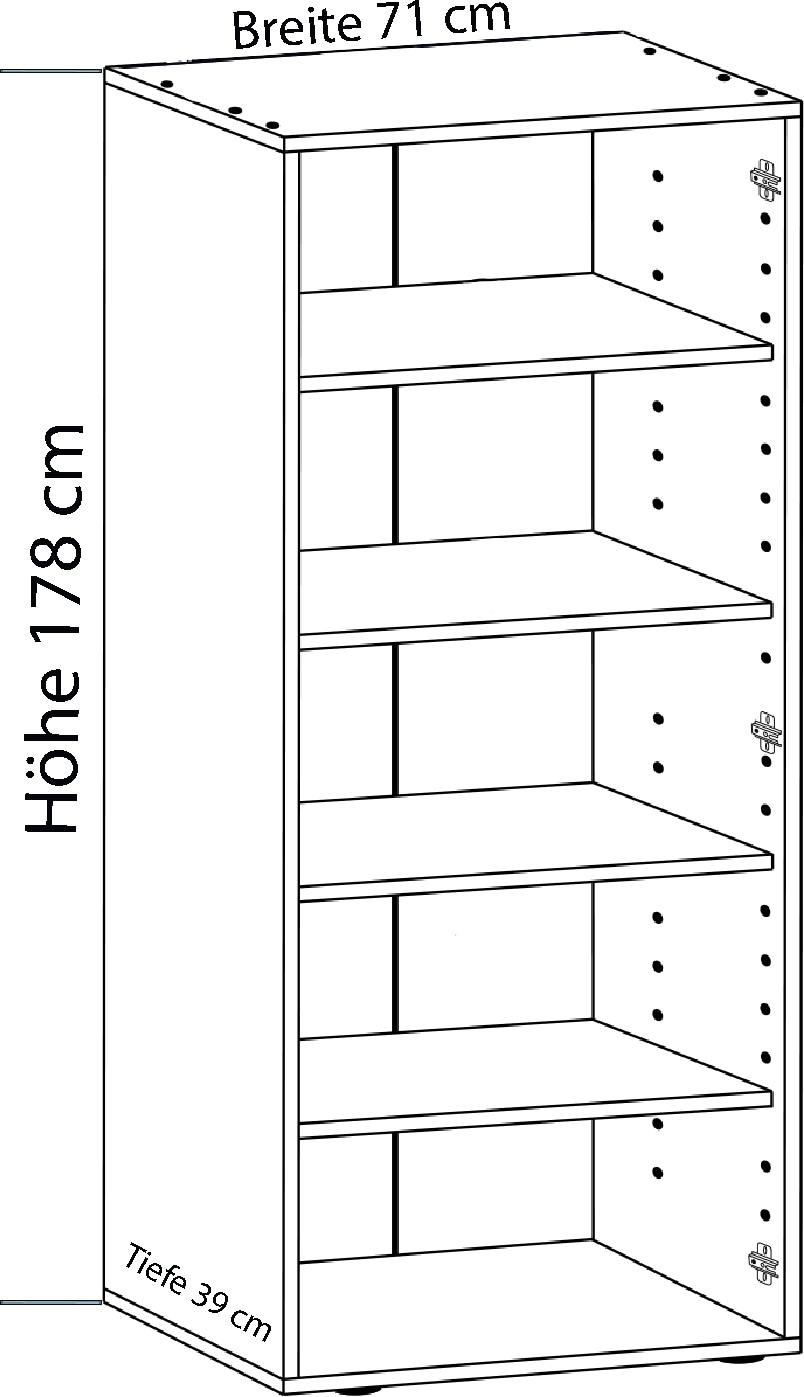 VCM Kleiderschrank »VCM Holz Kleiderschrank | Schrank mit 6 Fächern und Drehtüren | erweiterbar | Maße ca B. 70 x H. 218 x T. 40 cm - Vandol«, (1 St.)