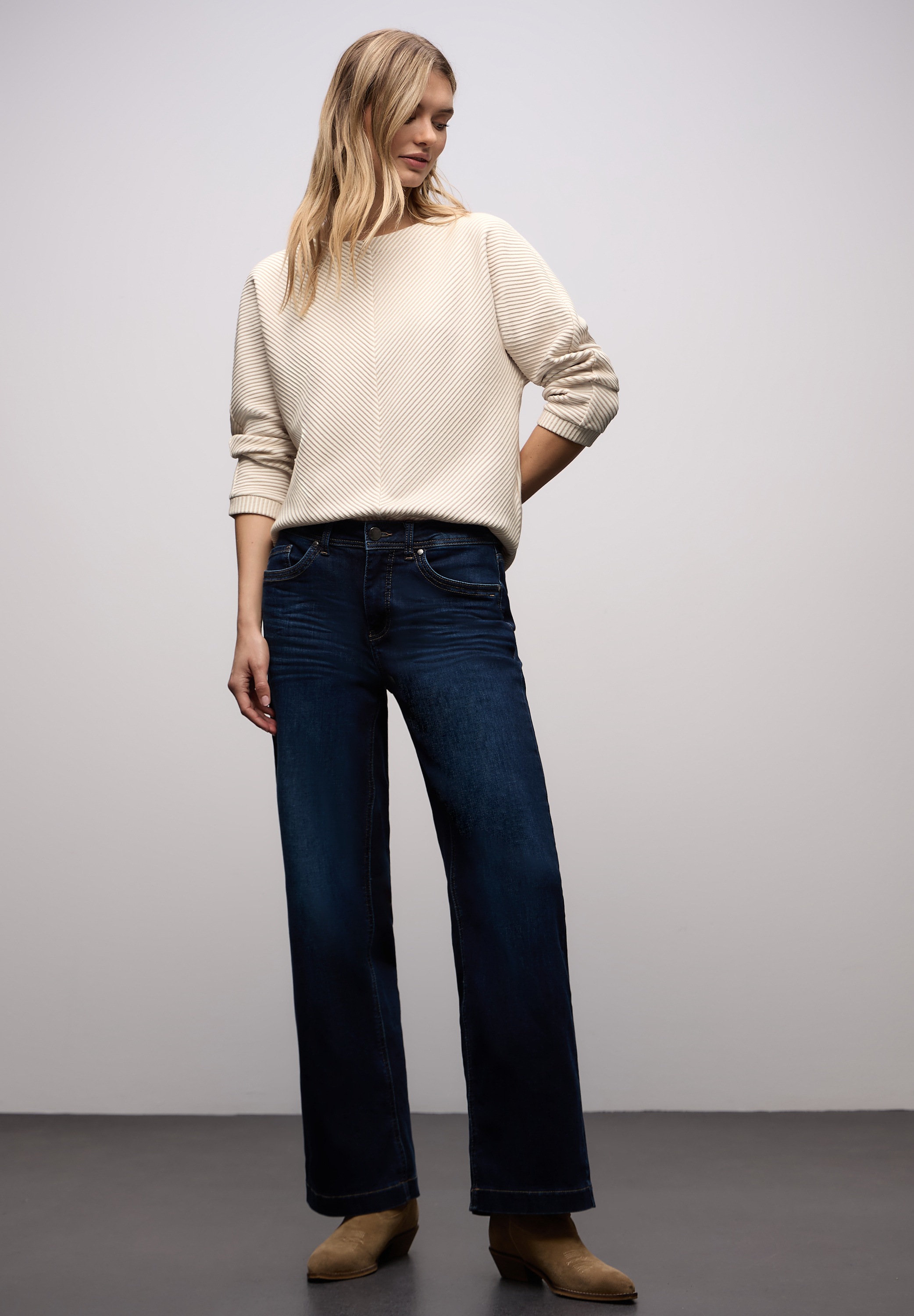 STREET ONE Strickpullover 3/4-Arm mit Two-Tone-Effekt und feinem Strukturmuster