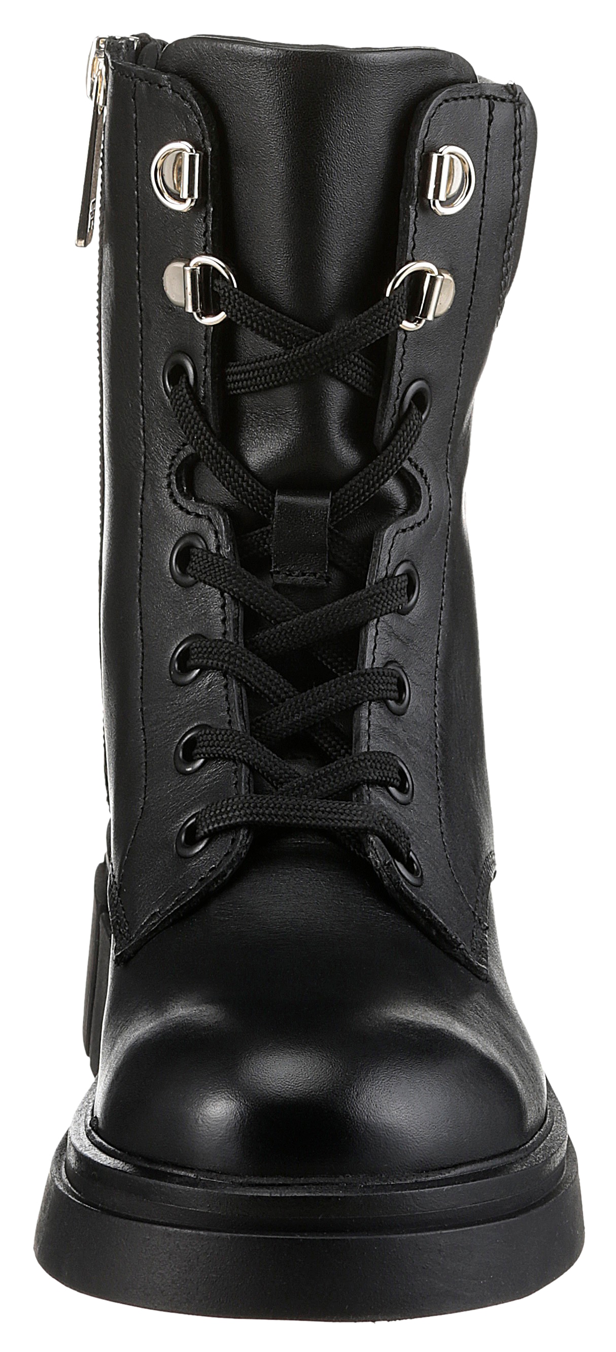 Tommy Hilfiger Bikerboots »LACE-UP BIKER LEATHER«, Blockabsatz, Schnürboots, Stiefelette mit gepolstertem Schaftrand