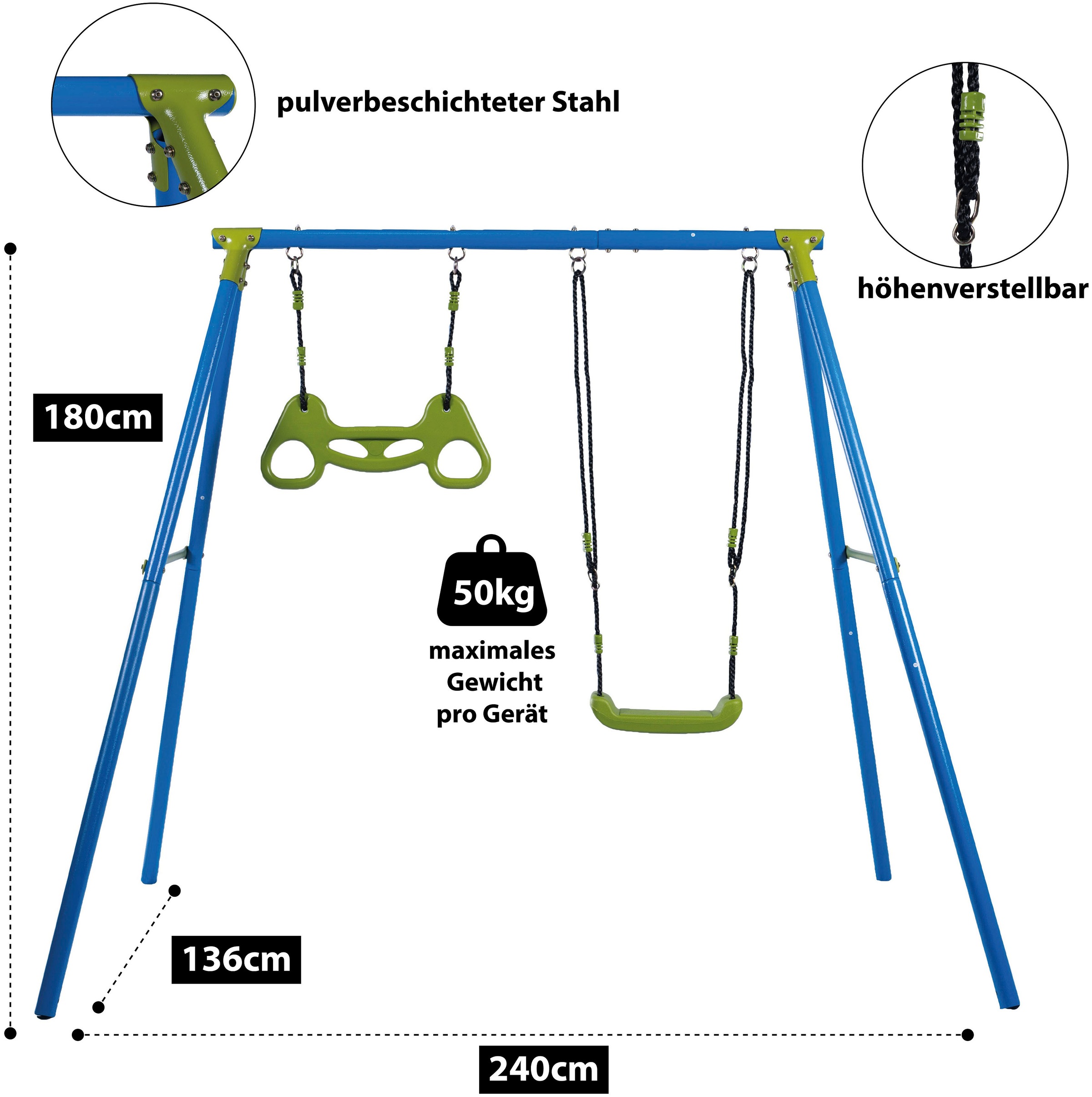 SANDORA Schaukelkombination, Schaukel + Glider, Aufbaumaße H x L x B 180 x 136 x 240 cm