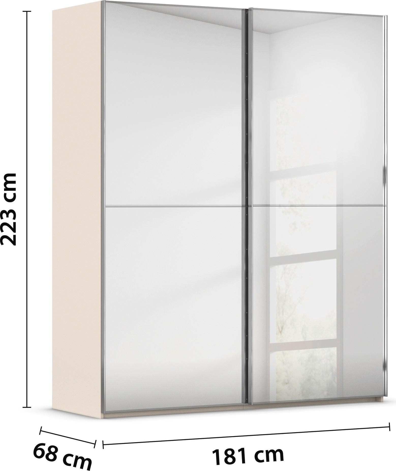 rauch Schwebetürenschrank »Kleiderschrank Schrank Garderobe Schlafzimmerschrank SCALE-DUO« edle zweigeteilte Türen Spiegelfront und 3 Zierleisten MADE IN GERMANY
