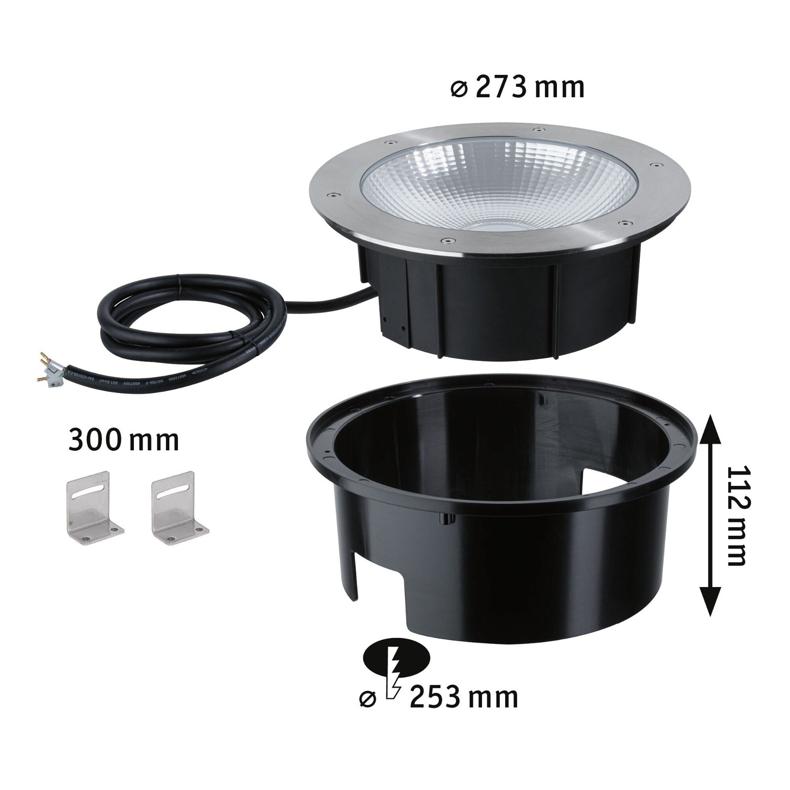 Paulmann LED Einbauleuchte »DureaIP67 rund 273mm 3000K 15W 1040lm 230V Edelstahl Metall«, 1 flammig, Bodeneinbauleuchte