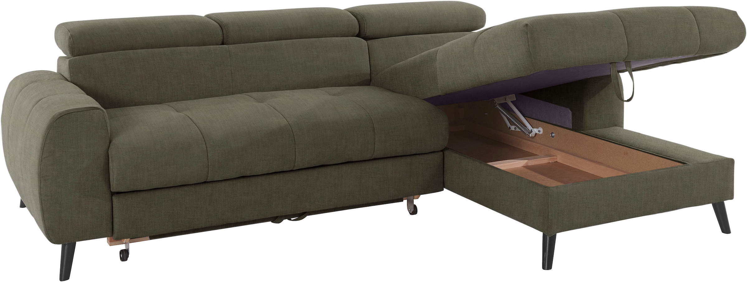 COTTA Ecksofa »Mia L-Form mit 3 Zierkissen«, wahlweise mit Bettfunktion, Bettkasten, Beleuchtung & Wireless-Charger