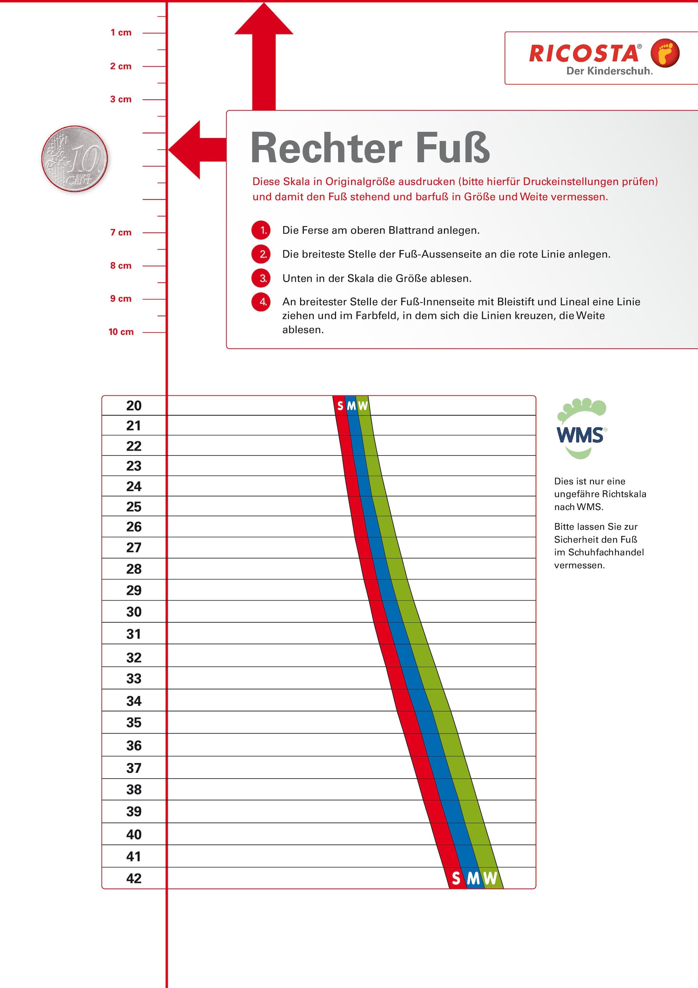 PEPINO by RICOSTA Lauflernschuh »MECKI WMS: mittel«, Schnürschuh mit Lederinnenausstattung, Größenschablone zum Download