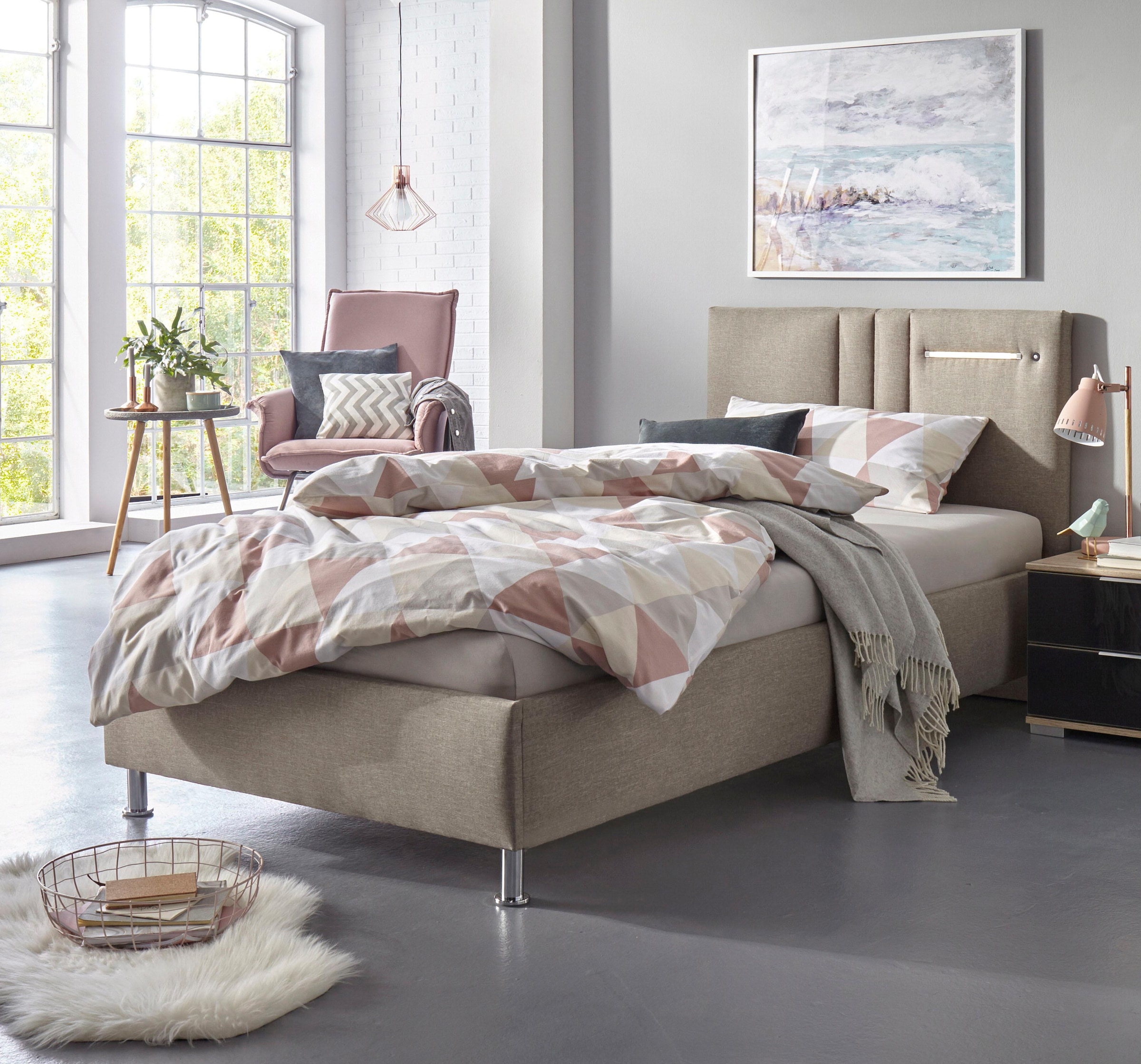 Westfalia Schlafkomfort Polsterbett »Elba« wahlweise mit LED-Beleuchtung in grau, Größe Liegefläche B/L: 140 cm x 200 cm