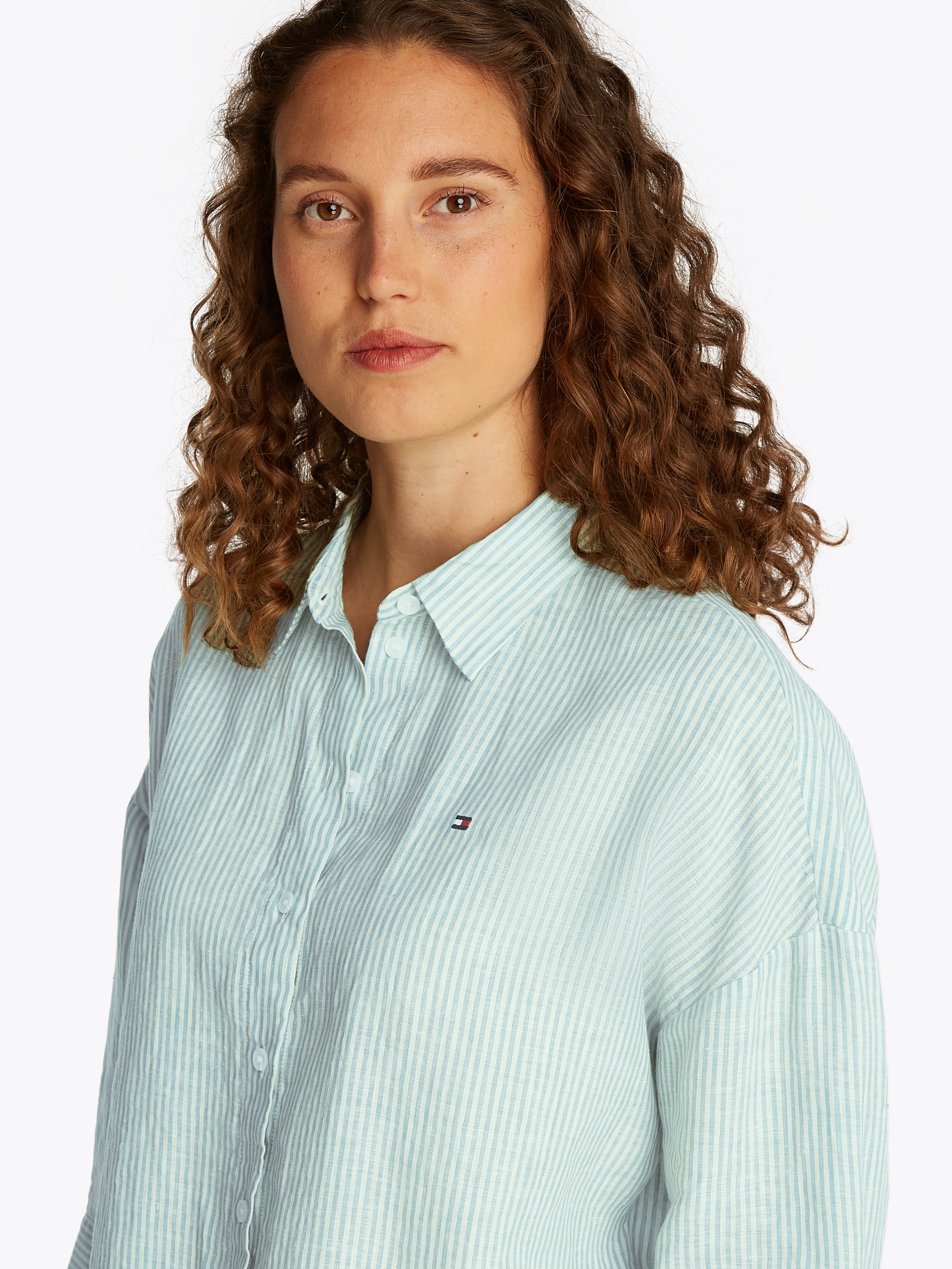 Tommy Hilfiger 3/4-Arm-Shirt »ESS LINEN LOOSE 3-4 SLEEVE SHIRT«, mit 3/4-Ärmel, Logostickerei,kühlendes Premium Leinen