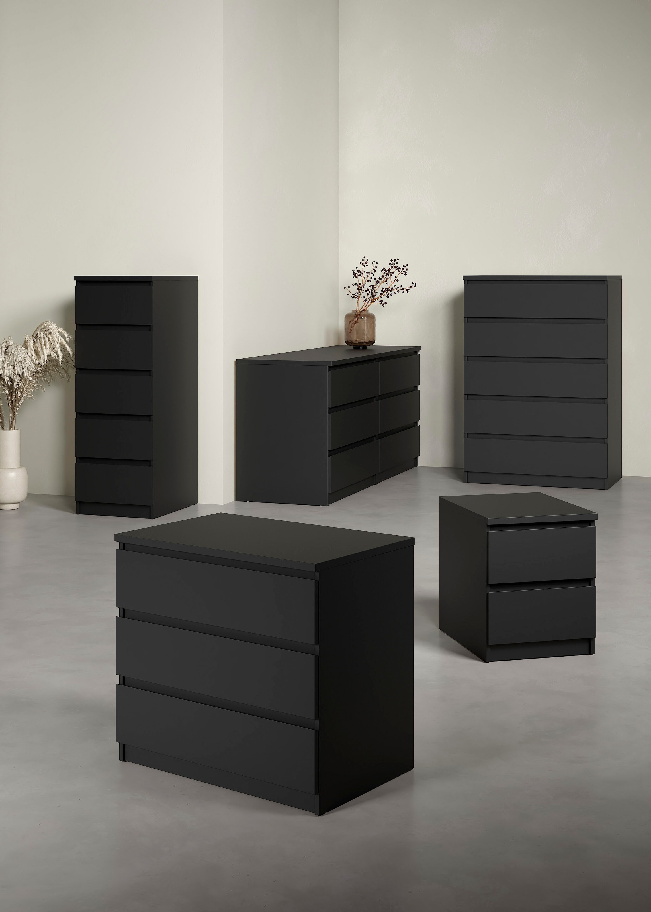 INOSIGN Kommode »Naia, Aufbewahrung, 5 Schubladen, Hochglanz-Optik, grifflose Front«, Modern, skandinavisches Design, in mehrere Farben, Hoch