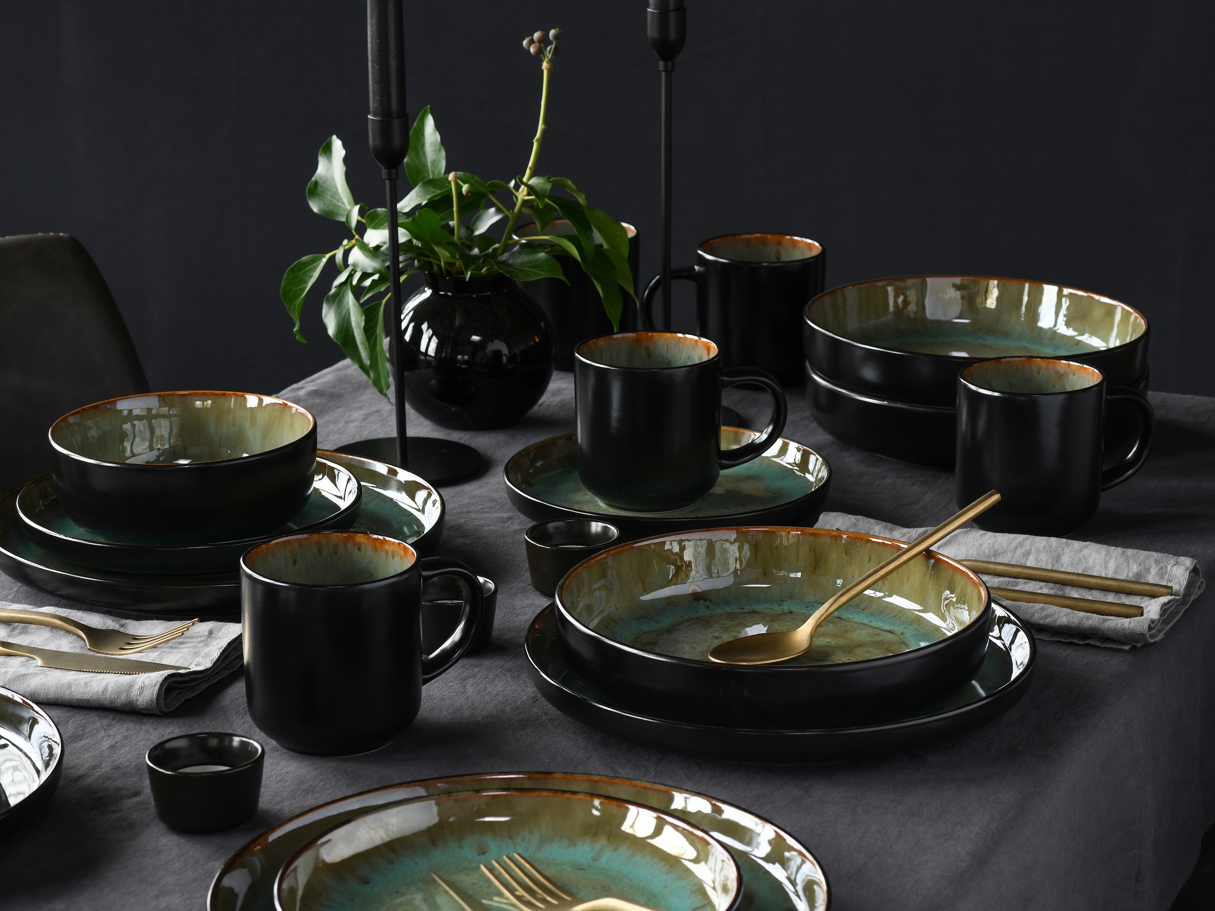 CreaTable Kombiservice »Nordic Fjord«, (Set, 30 tlg.), je 6 Speiseteller, Suppenteller, Dessertteller, Schalen, Kaffeebecher