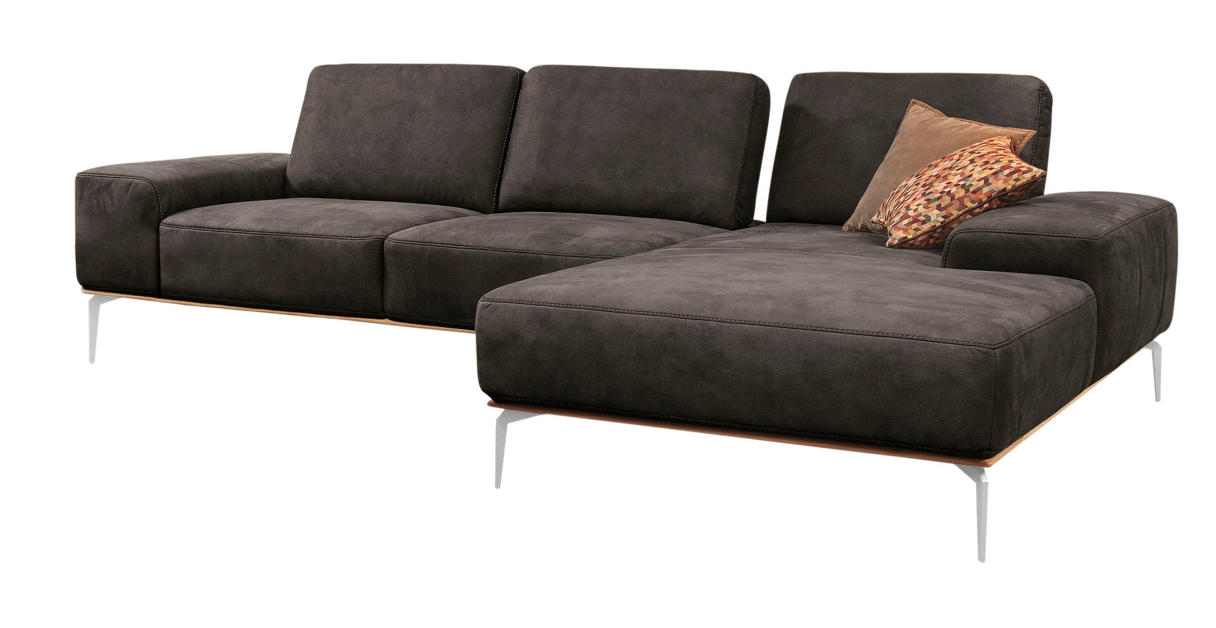 W.SCHILLIG Ecksofa »run, Designsofa mit tollem Sitzkomfort, bequem, L-Form« mit elegantem Holzsockel, Füße in Chrom glänzend, Breite 319 cm