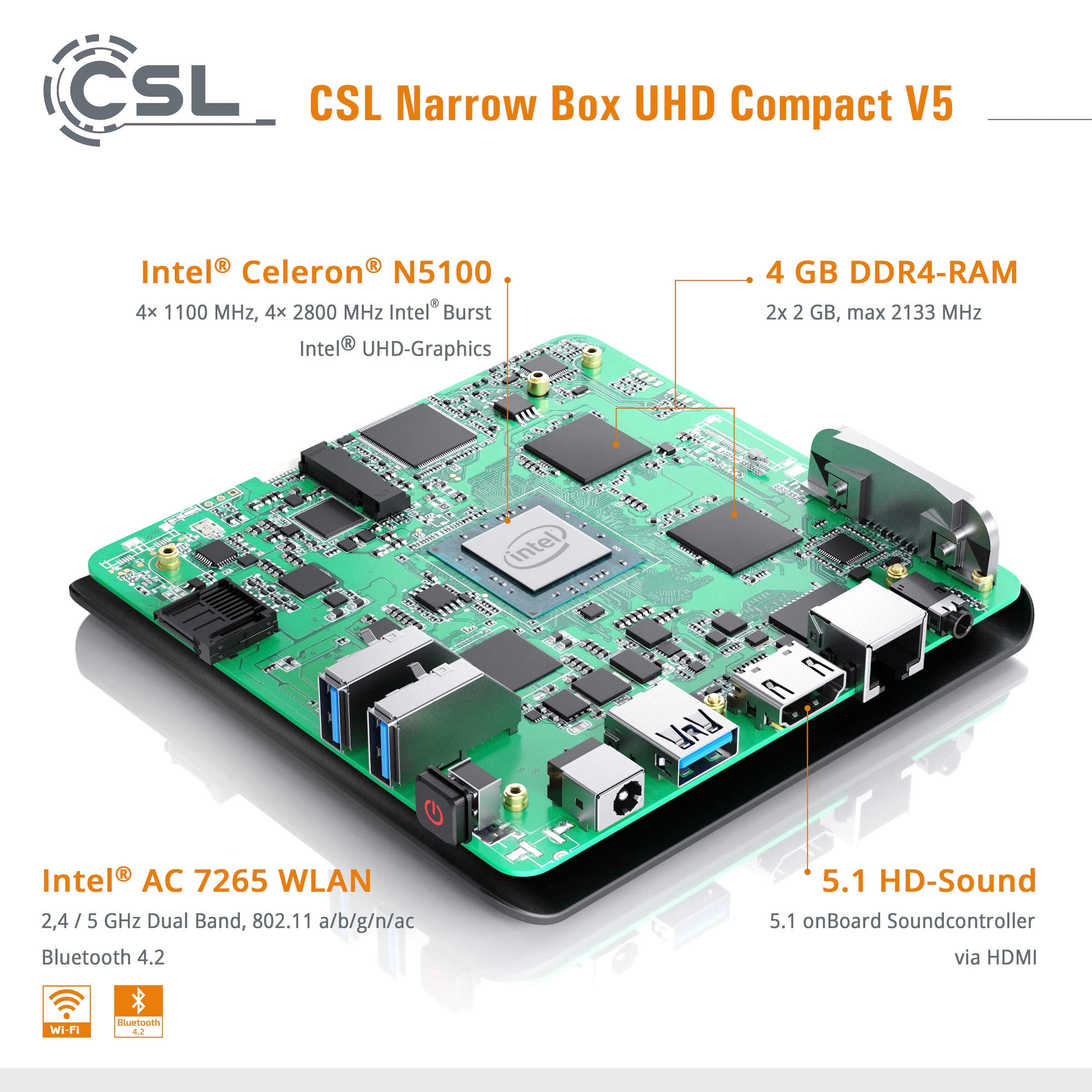 CSL Mini-PC »Narrow Box Ultra HD Compact v5«