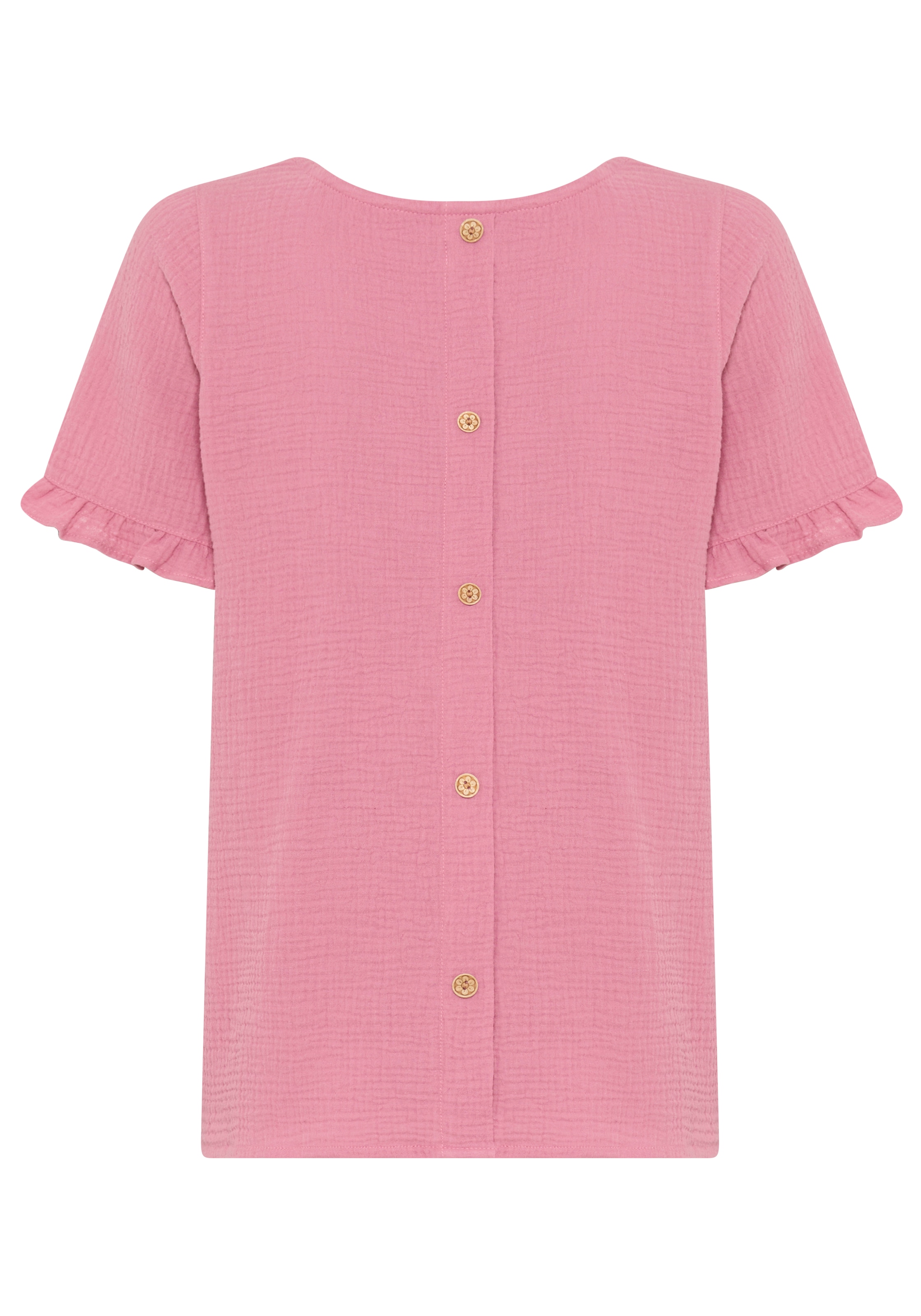 Laura Scott Rüschenbluse mit Zier-Knopfleiste am Rücken, unifarben, aus Baumwoll-Musselin